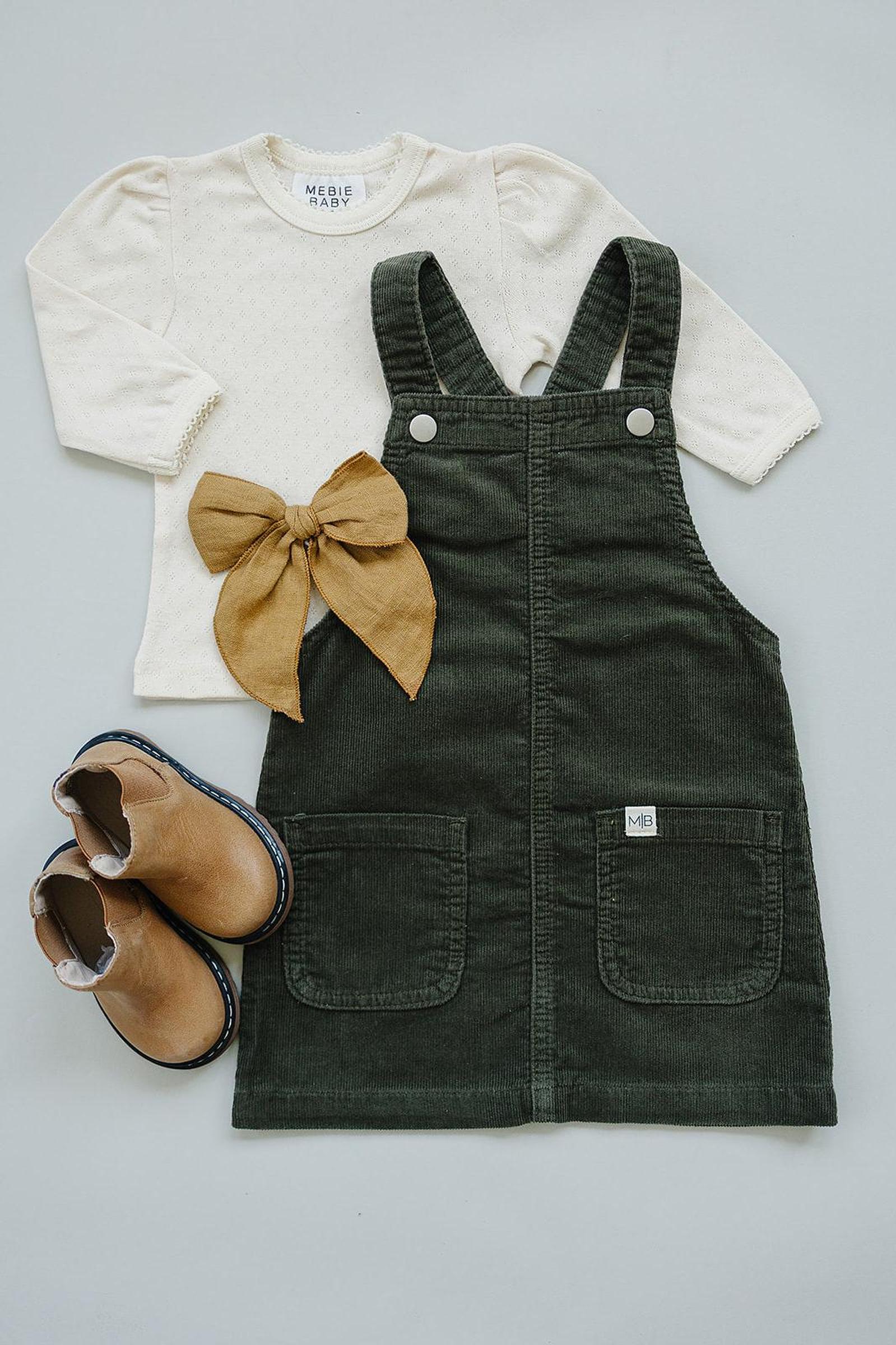 Classic Green Corduroy Dress, 100% Cotton, Baby & Toddler