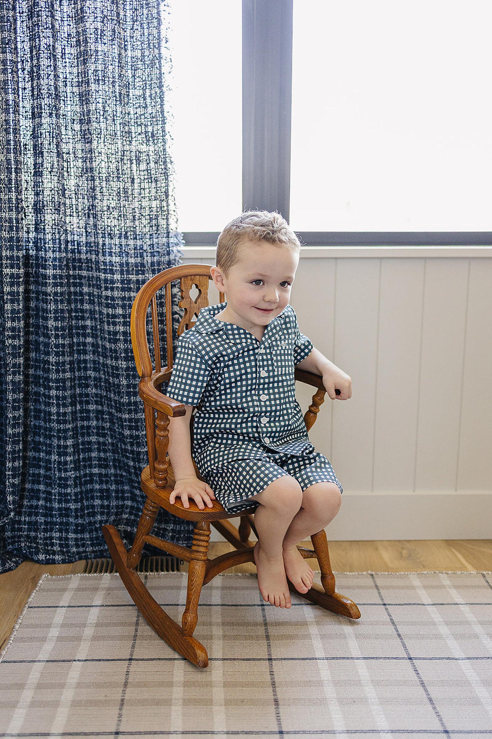 Navy Gingham Shorts Pajama Set, 100% Cotton, Gender Neutral, Sizes 6M-11