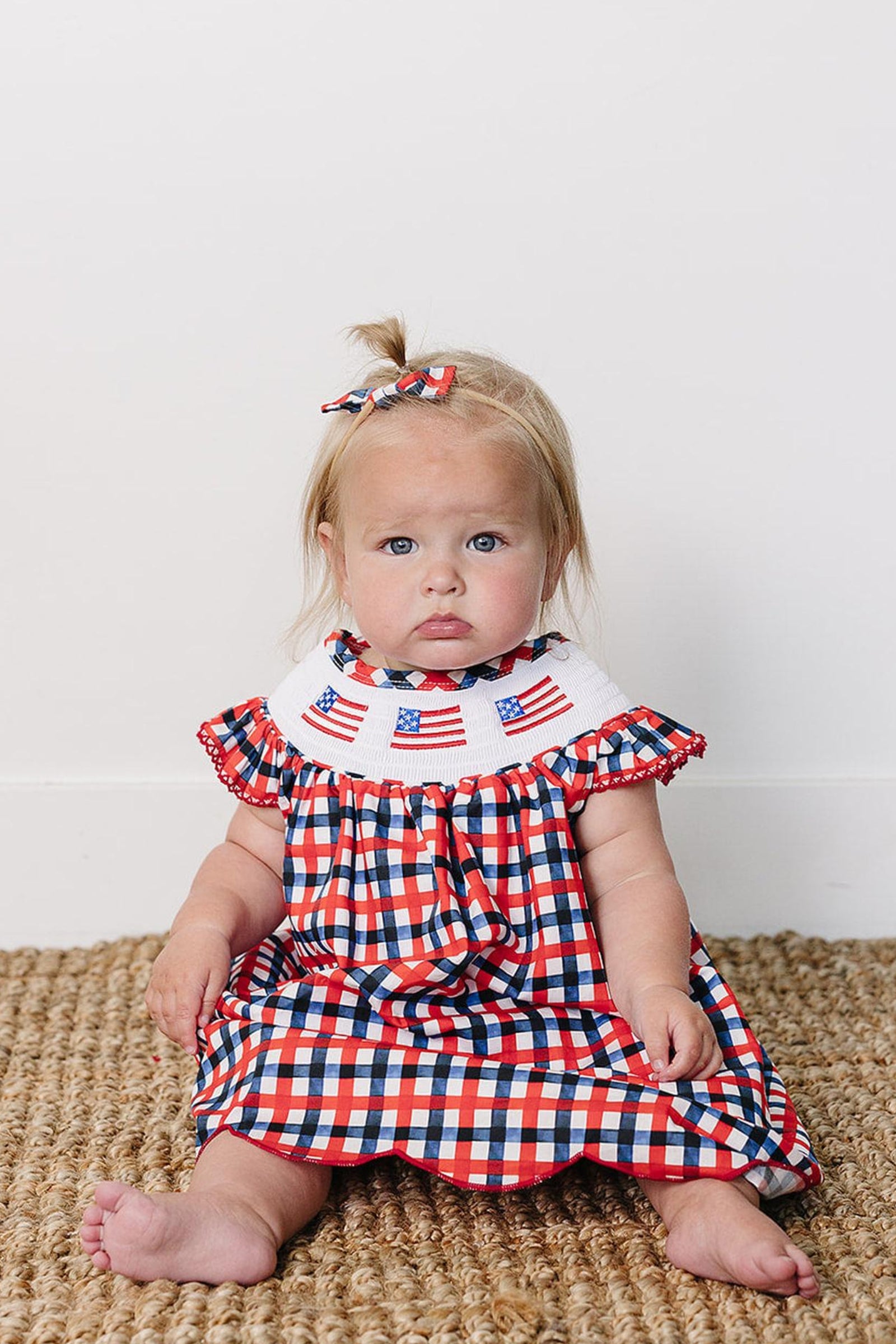 Smocked Plaid Cotton Flag Dress, Baby - Kids