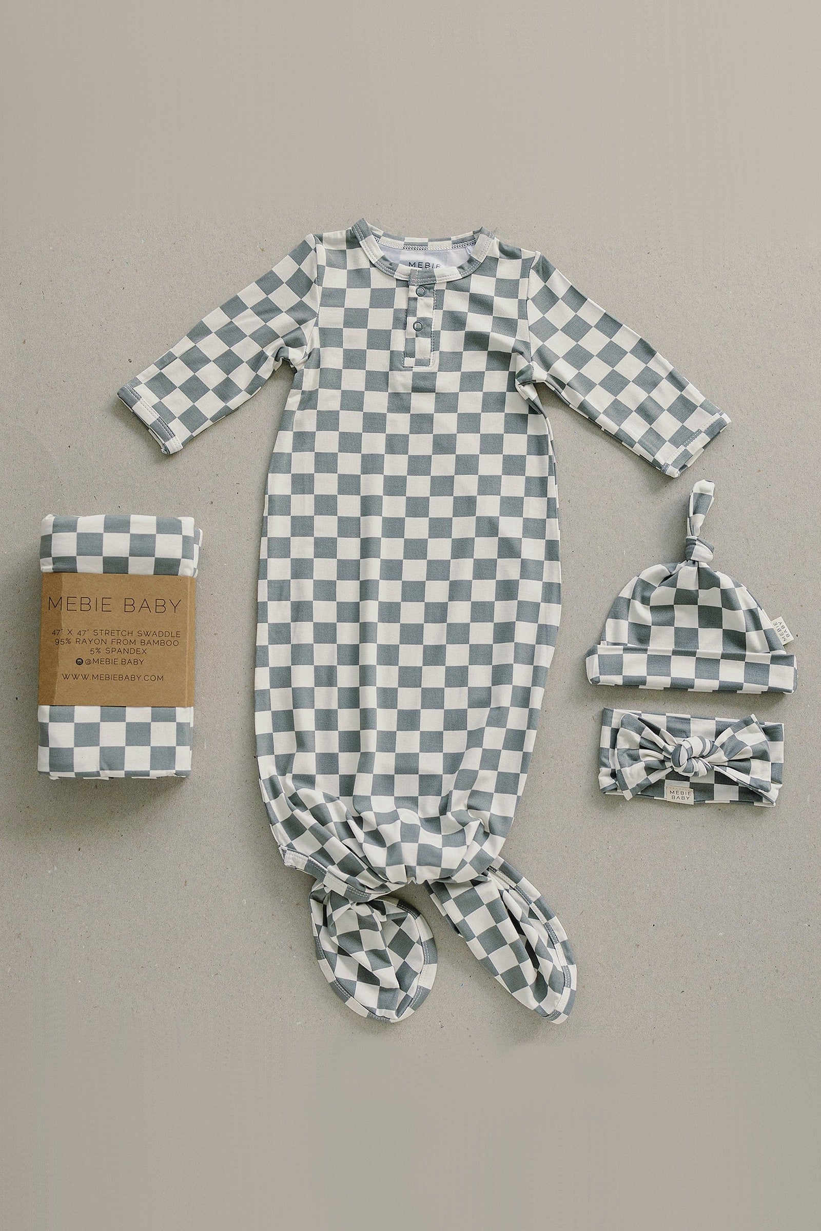 Light Green Checkered Knot Hat, Bamboo, Newborn, Baby Essentials