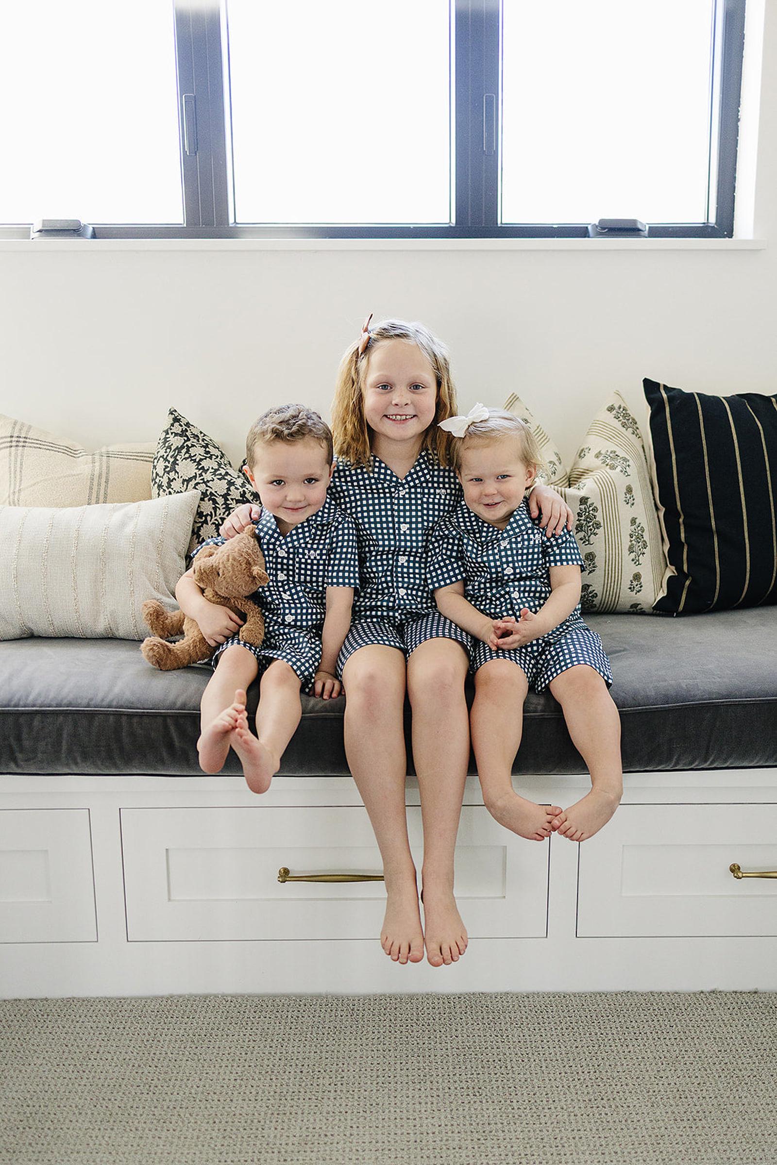 Navy Gingham Shorts Pajama Set, 100% Cotton, Gender Neutral, Sizes 6M-11