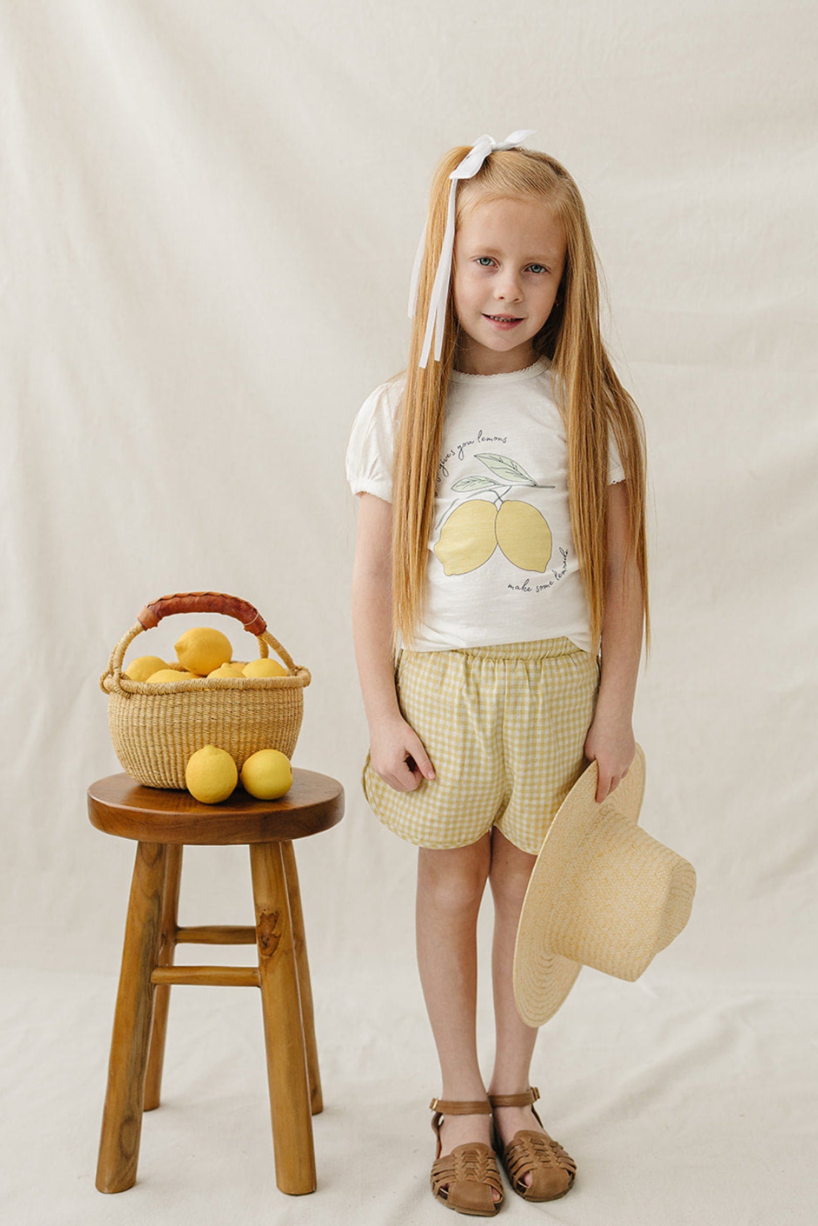 Cotton Yellow Gingham Shorts for Girls, Baby & Toddler