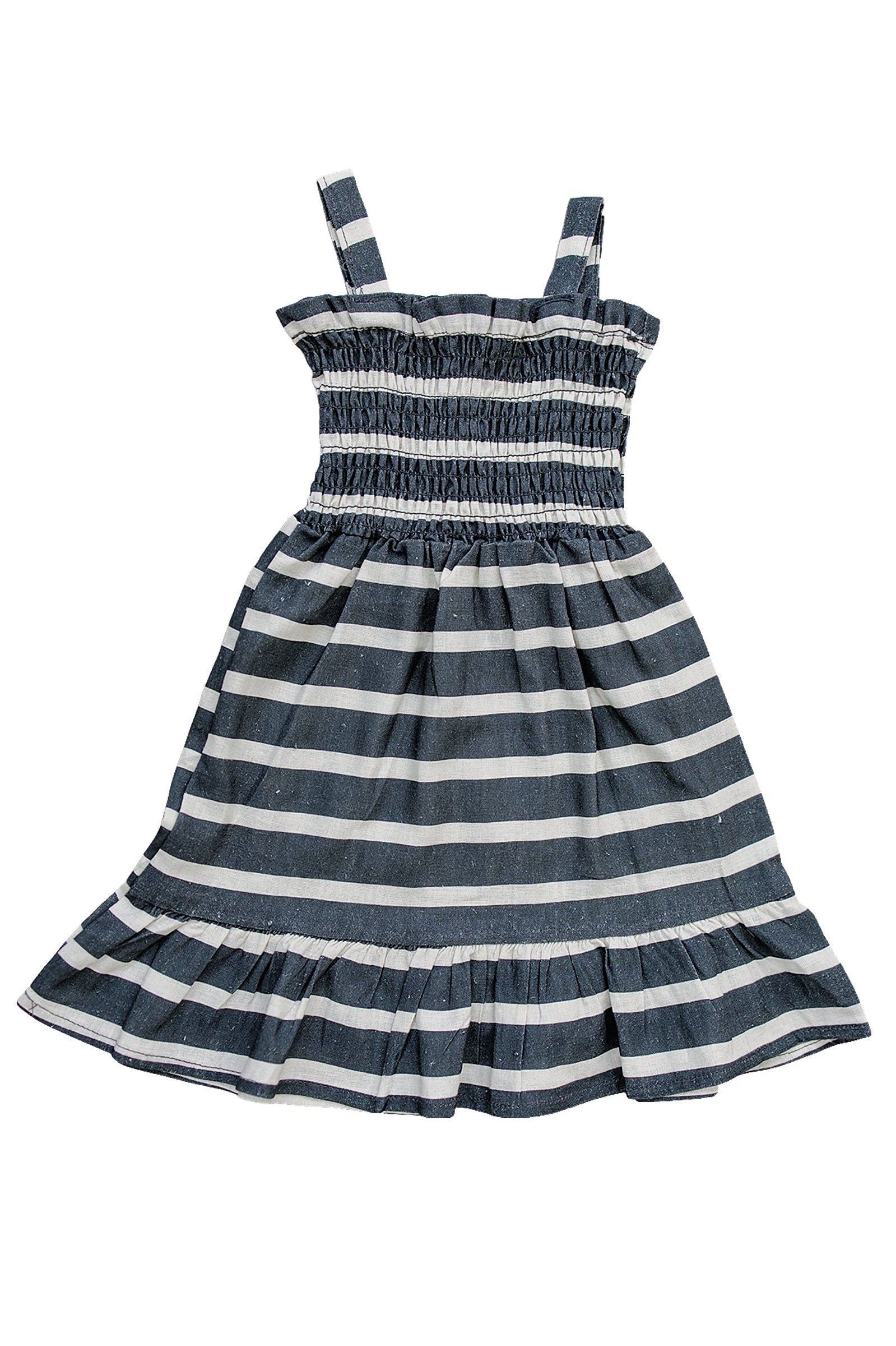 Navy Stripe Summer Dress, Linen, Baby - Kids