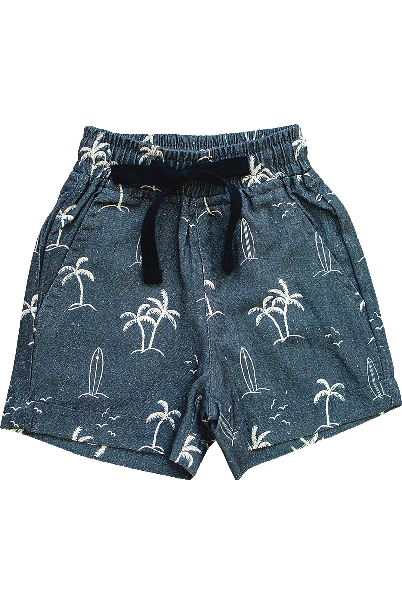 Boy Navy Surfer Linen Shorts, Resort Wear Collection, Baby, Toddler & Kids