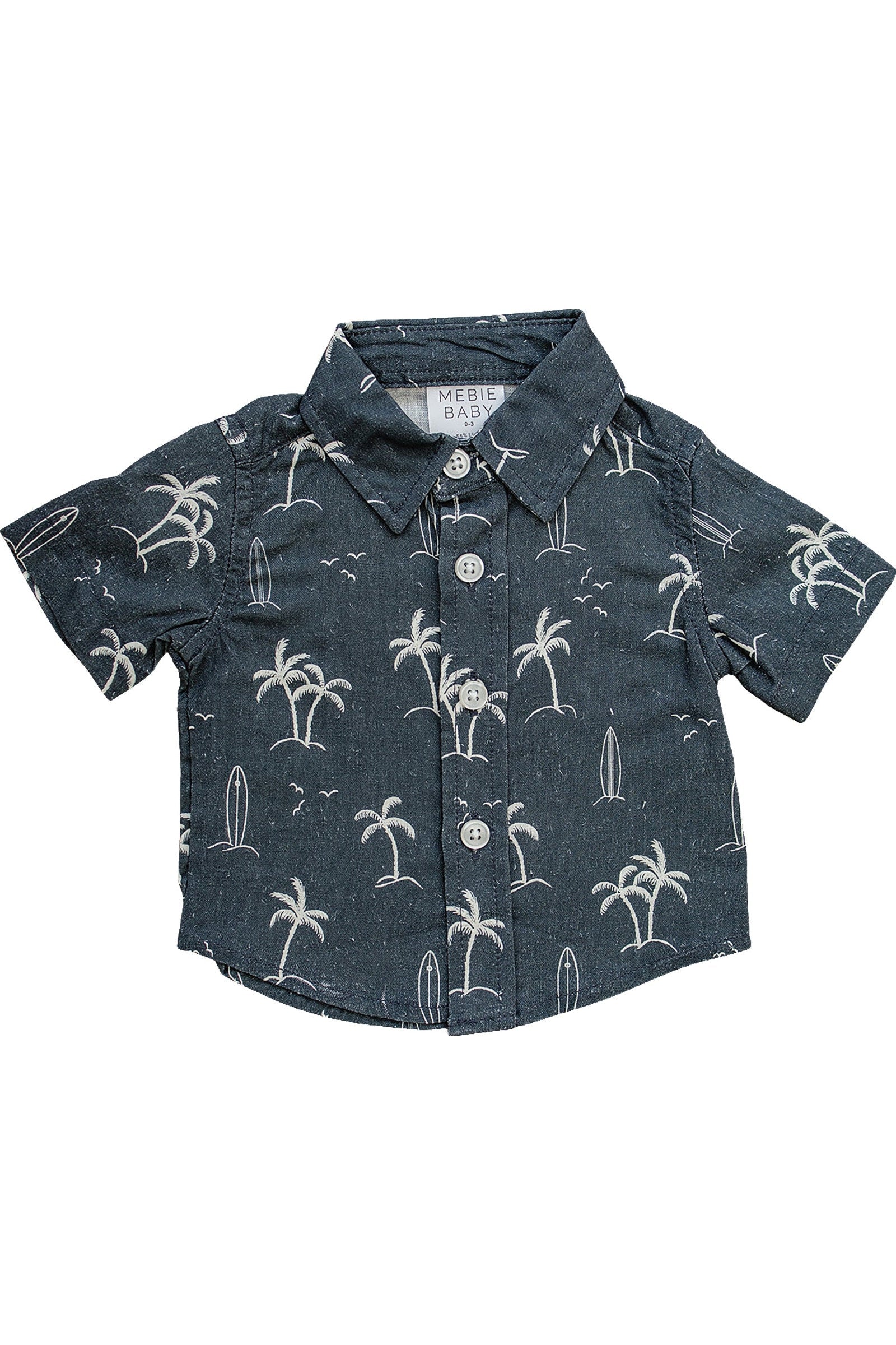 Boy Navy Surfer Button Up Shirt, Resort Wear Collection, Baby - Kids
