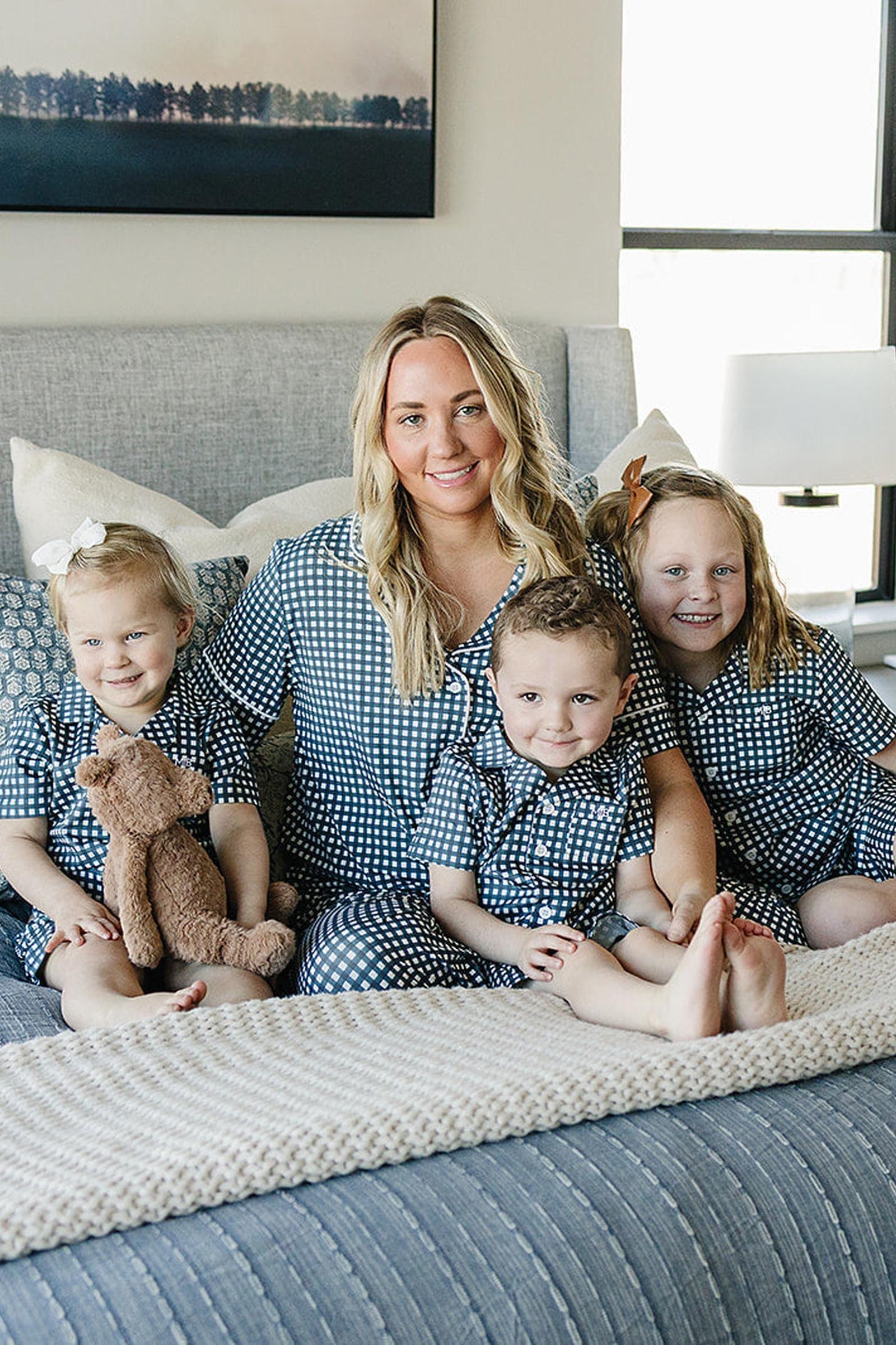 Navy Gingham Shorts Pajama Set, 100% Cotton, Gender Neutral, Sizes 6M-11