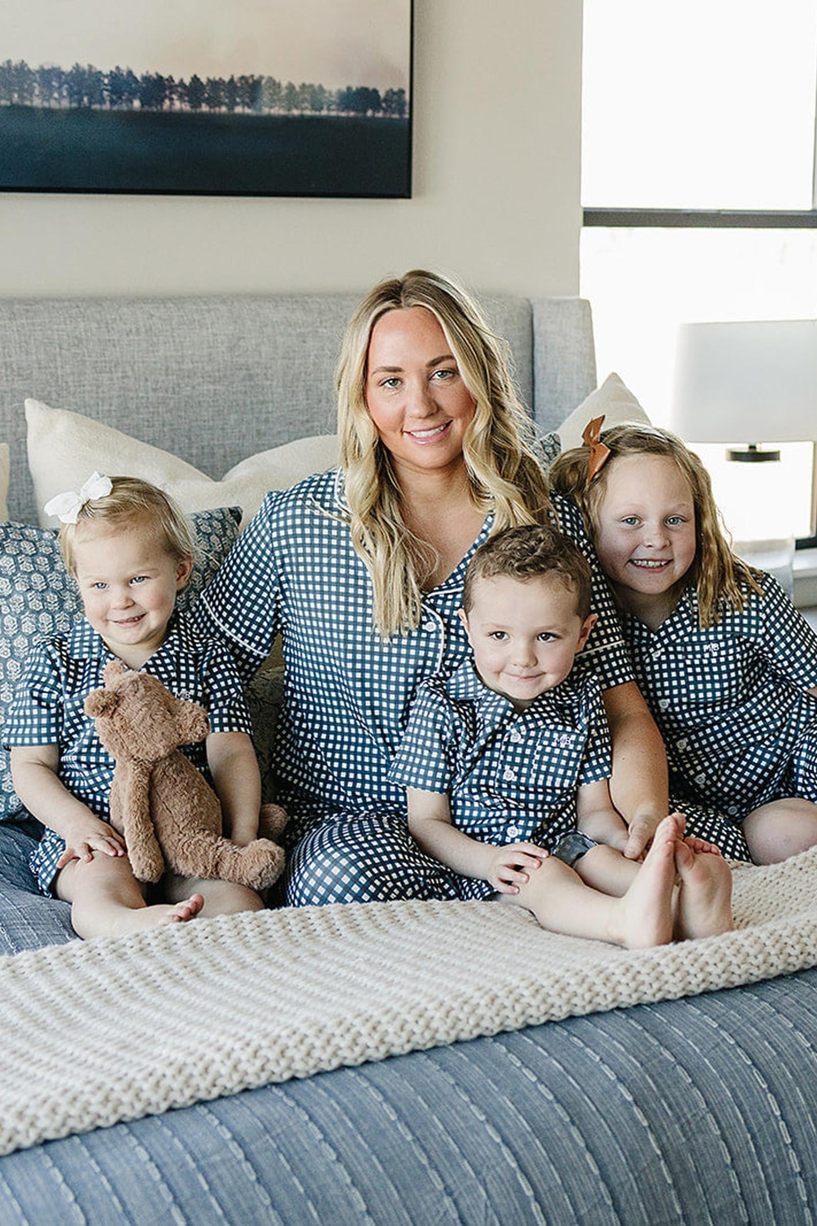 Women's Navy Gingham Pajama Set, Bamboo