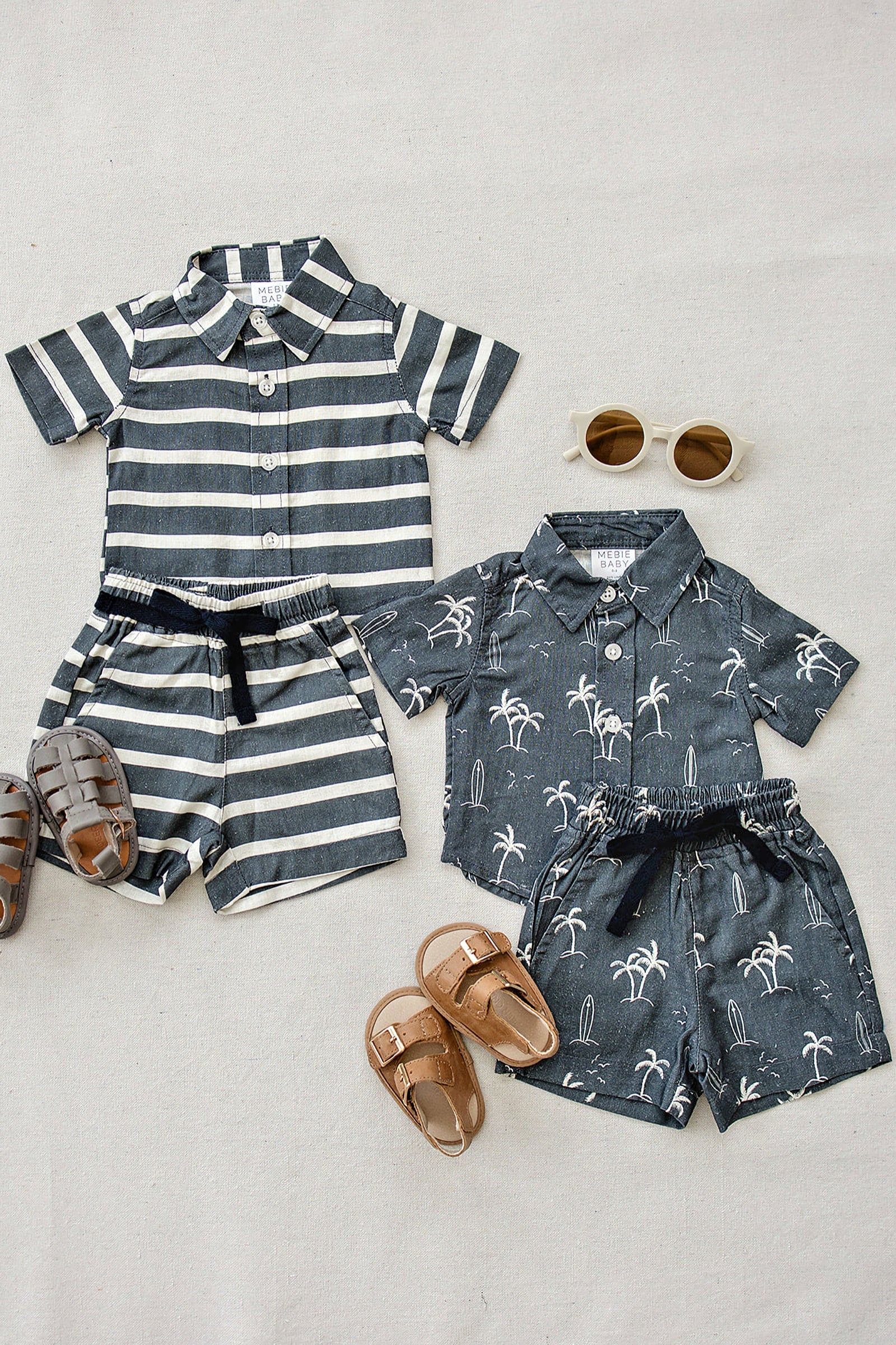 Boy Navy Surfer Linen Shorts, Resort Wear Collection, Baby, Toddler & Kids