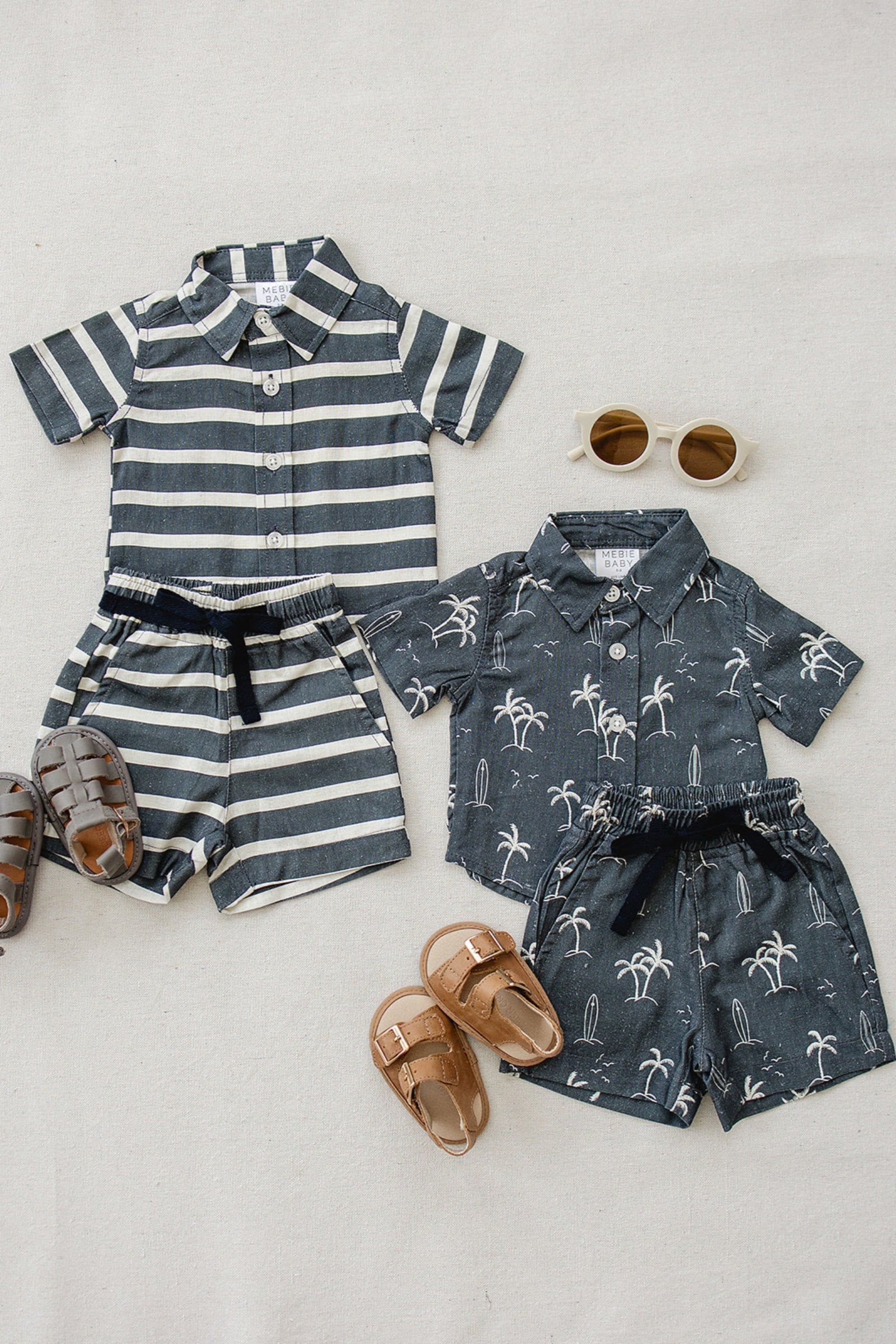 Boy Navy Stripe Linen Button Up Shirt, Baby - Kids