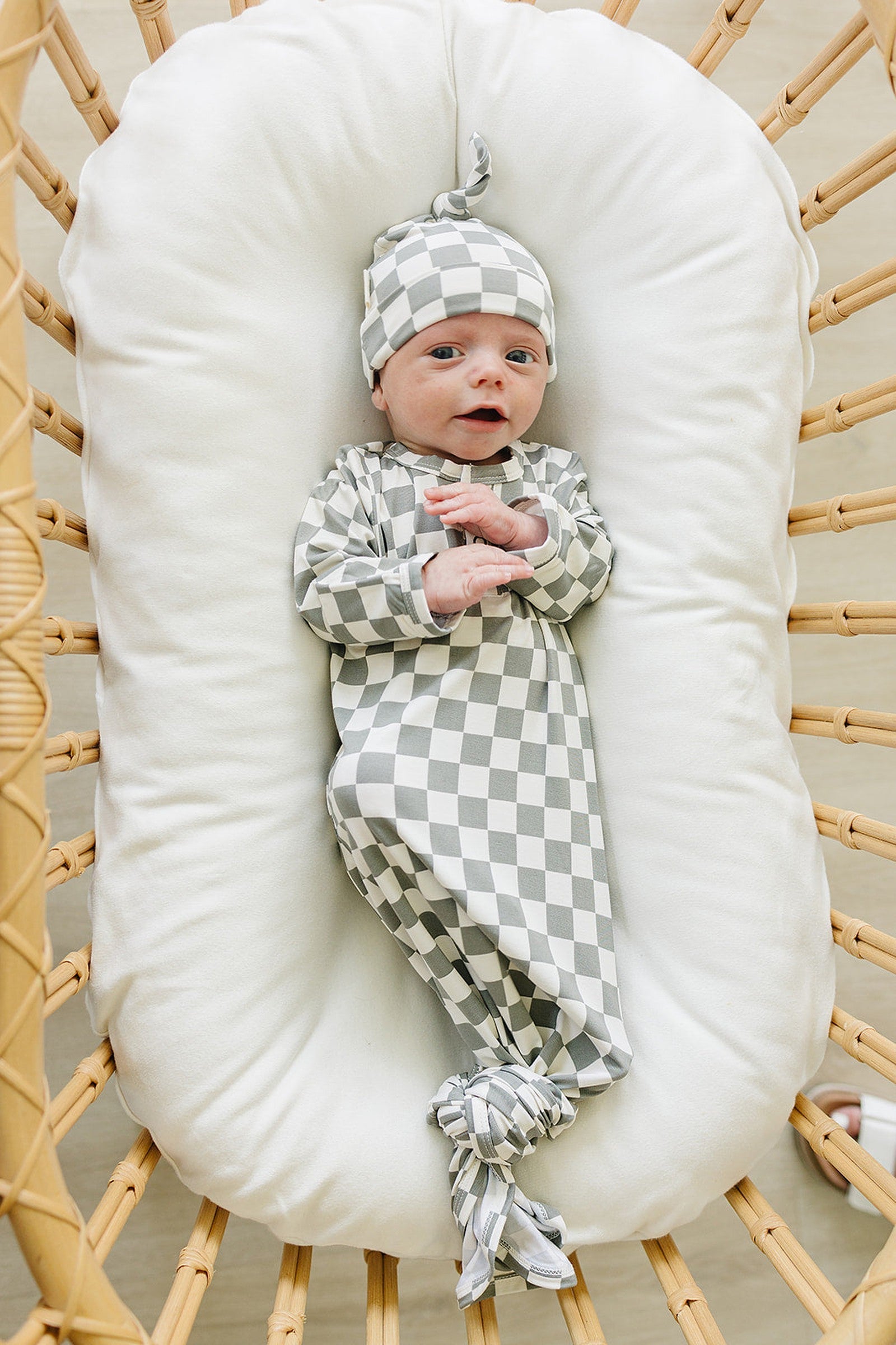 Light Green Checkered Knot Gown, Bamboo, Baby Essentials