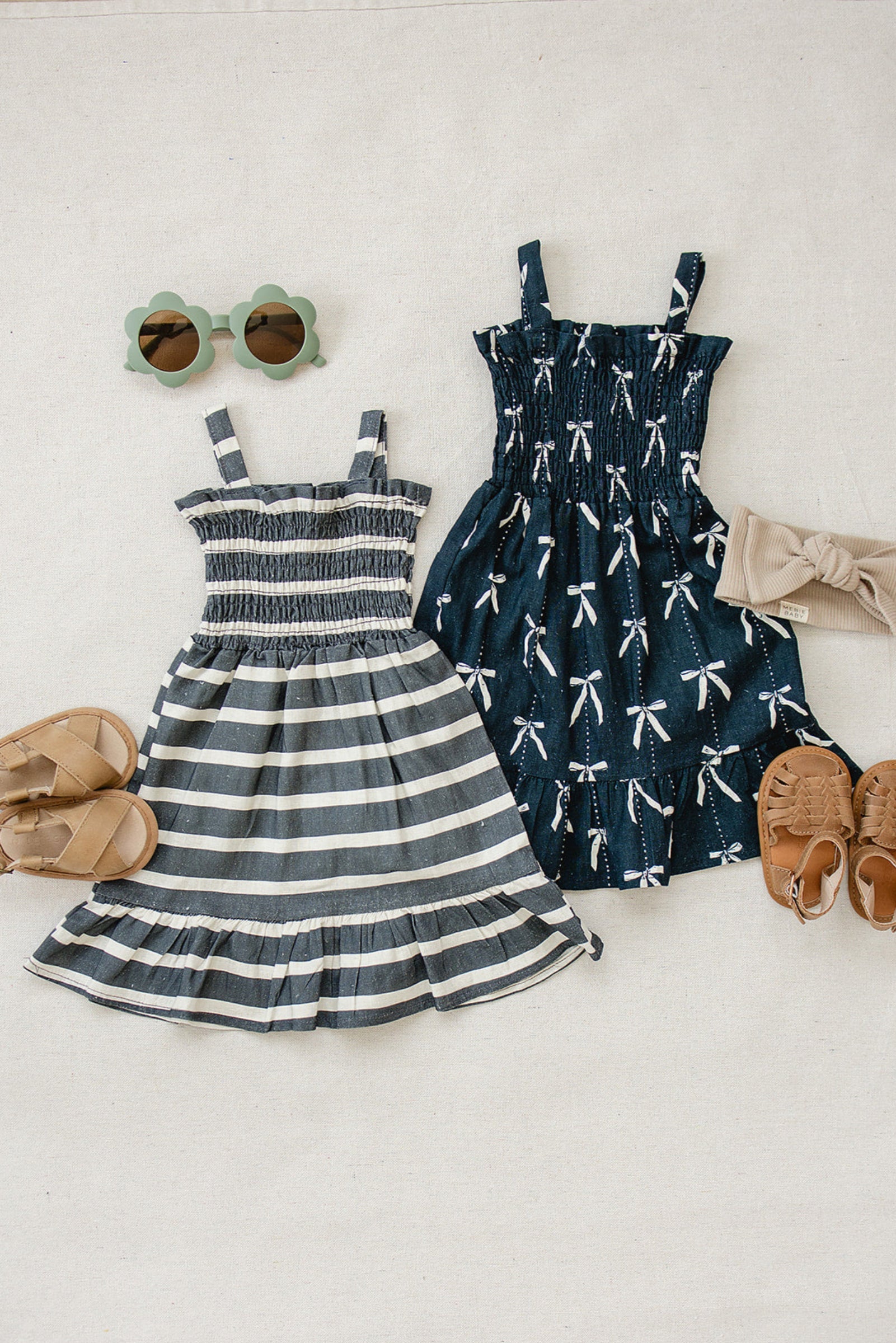 Navy Stripe Summer Dress, Linen, Baby - Kids
