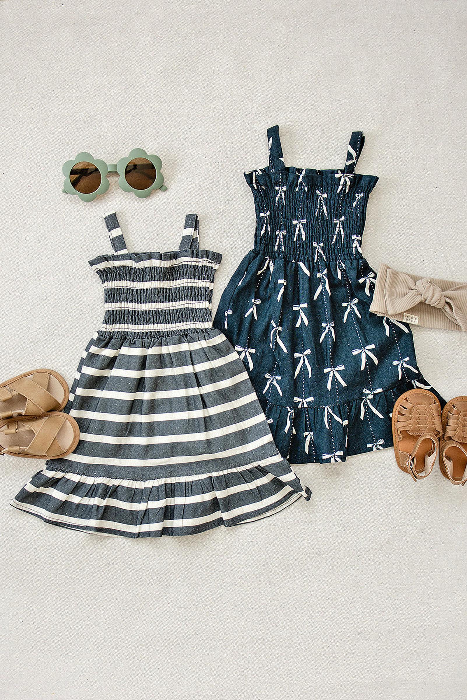 Navy Bow Linen Summer Dress, Baby, Toddler & Kids