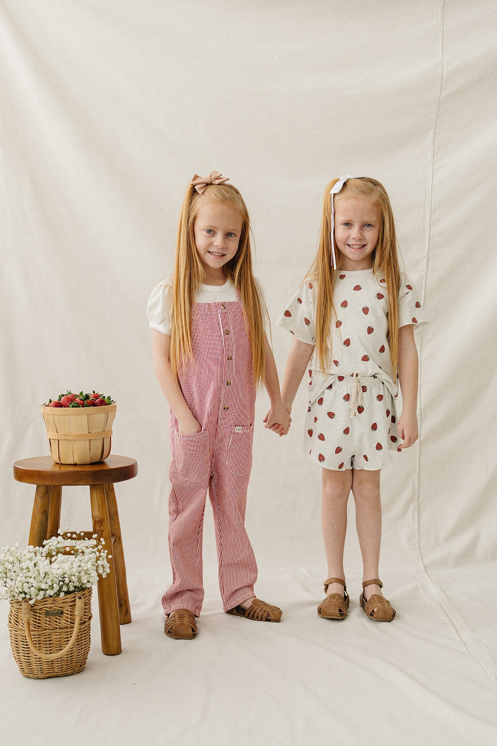 Cotton Strawberry Short Set for Girls, Light Grey, Baby - Kids