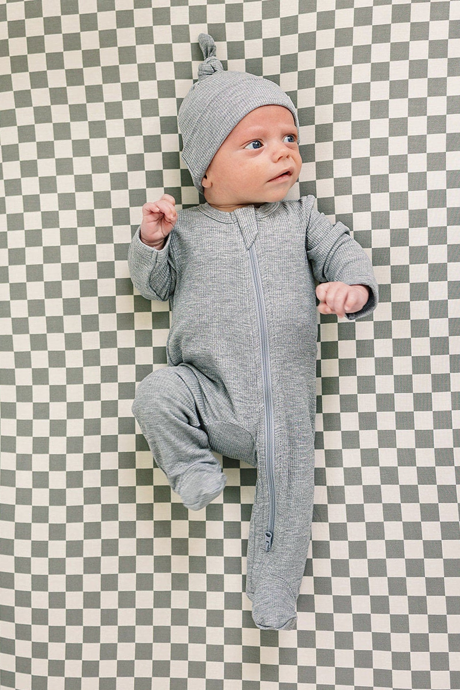 Heather Grey Ribbed Zipper Pajama, Bamboo, Preemie, Baby Essentials