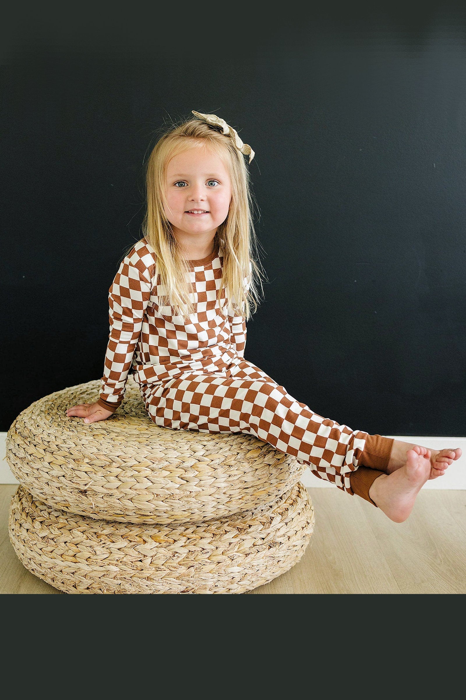 Rust Checkered Ribbed Cozy Pajama Set, Baby, Toddler & Kids, Bamboo