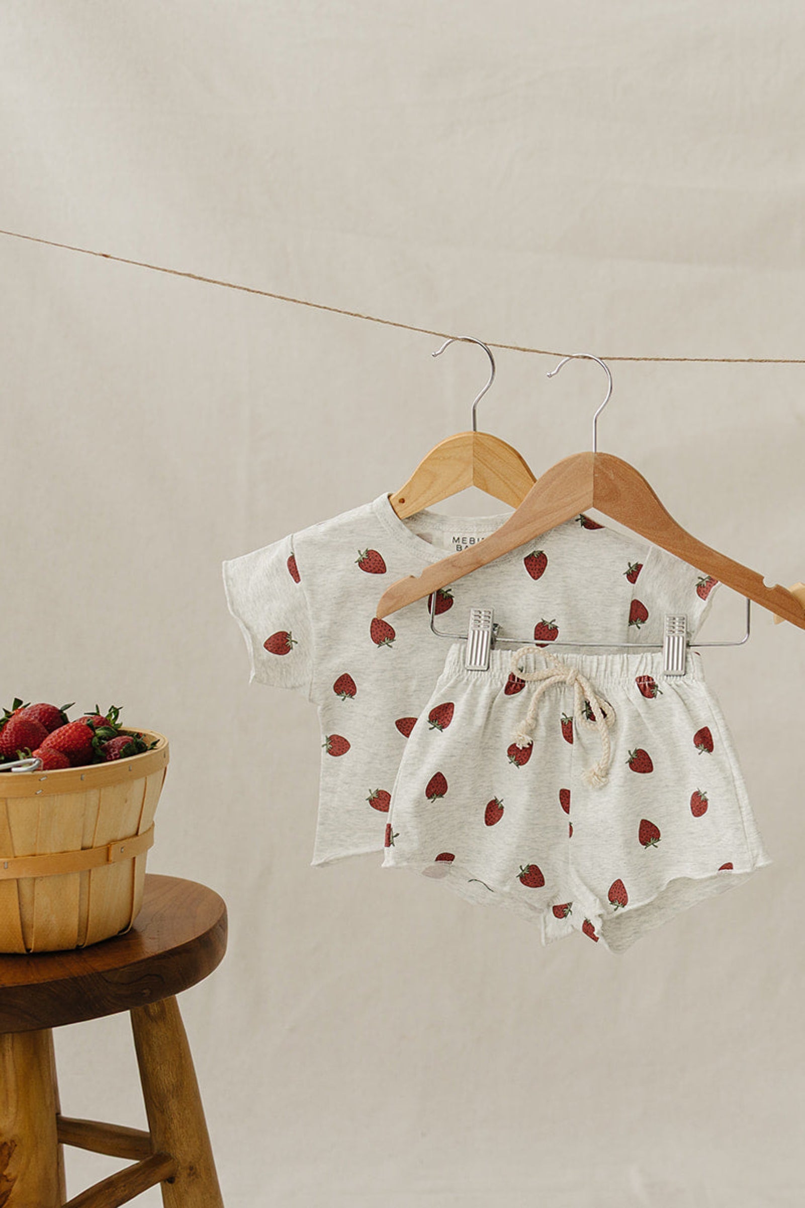 Cotton Strawberry Short Set for Girls, Light Grey, Baby - Kids