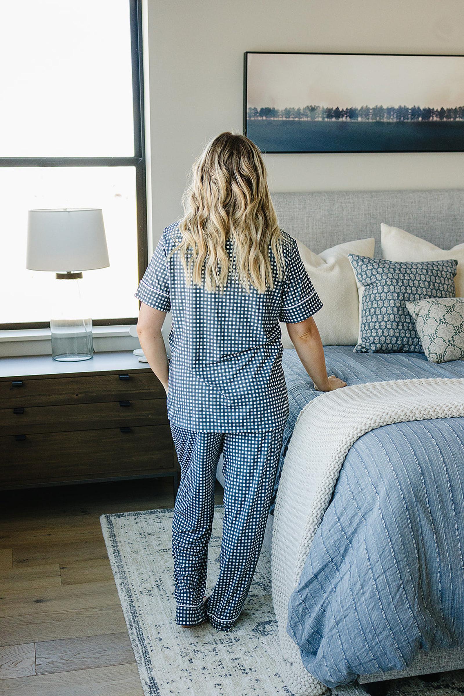 Women's Navy Gingham Pajama Set, Bamboo