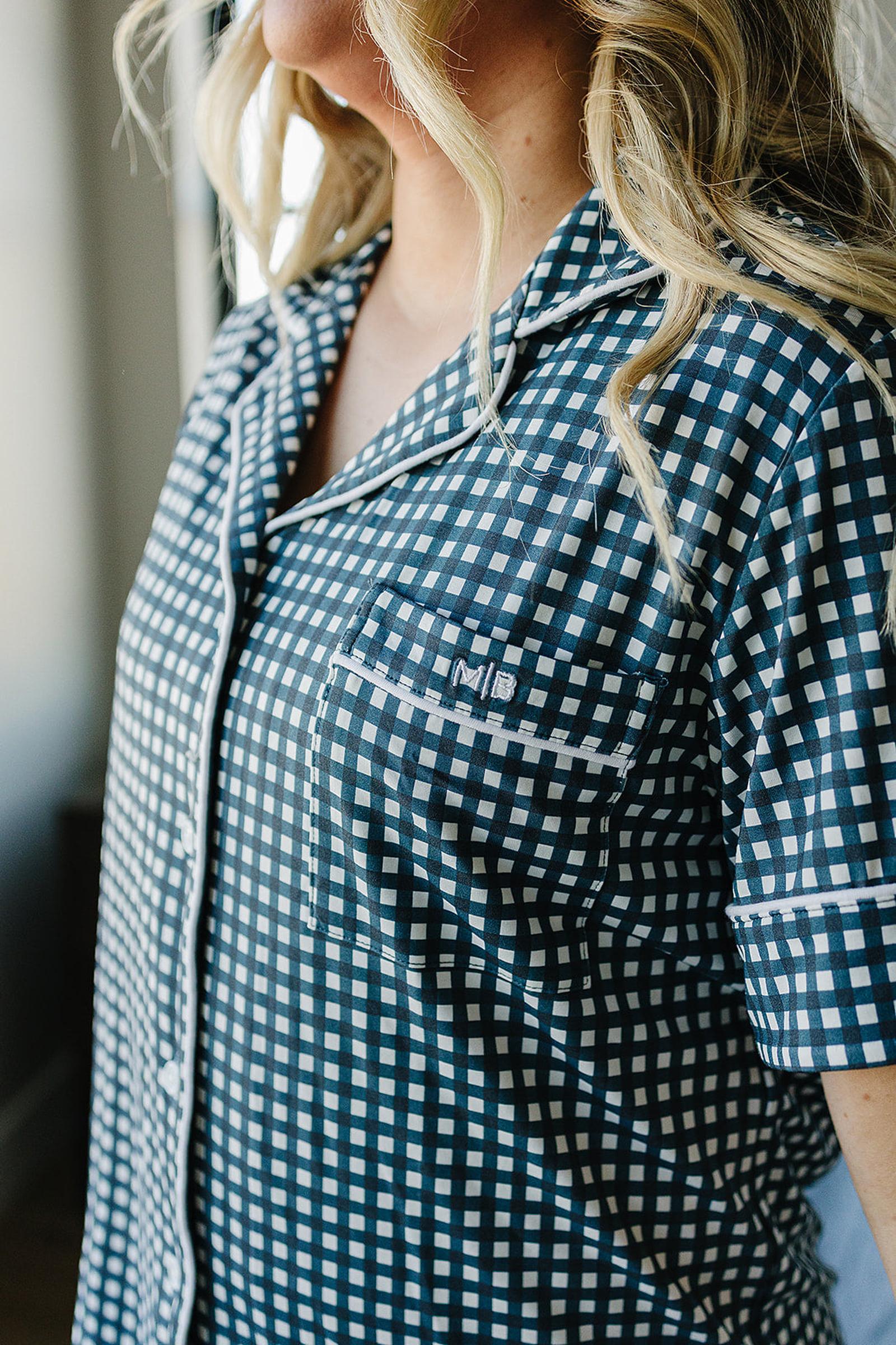 Women's Navy Gingham Pajama Set, Bamboo