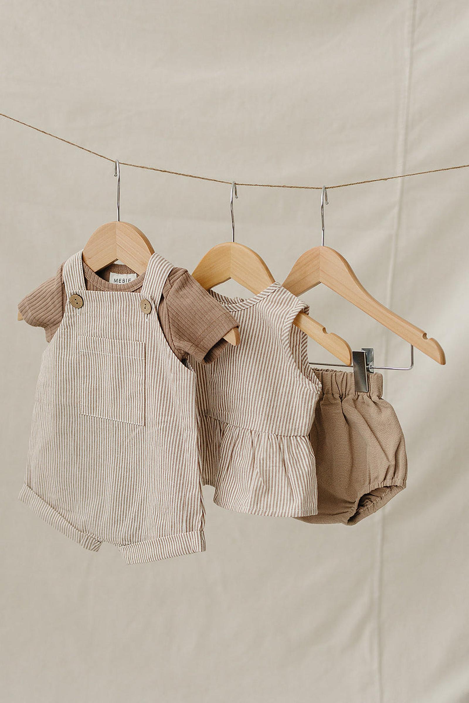 Tan Stripes Cotton Peplum Bloomer Set for Baby Girls, Sizes 0-2T