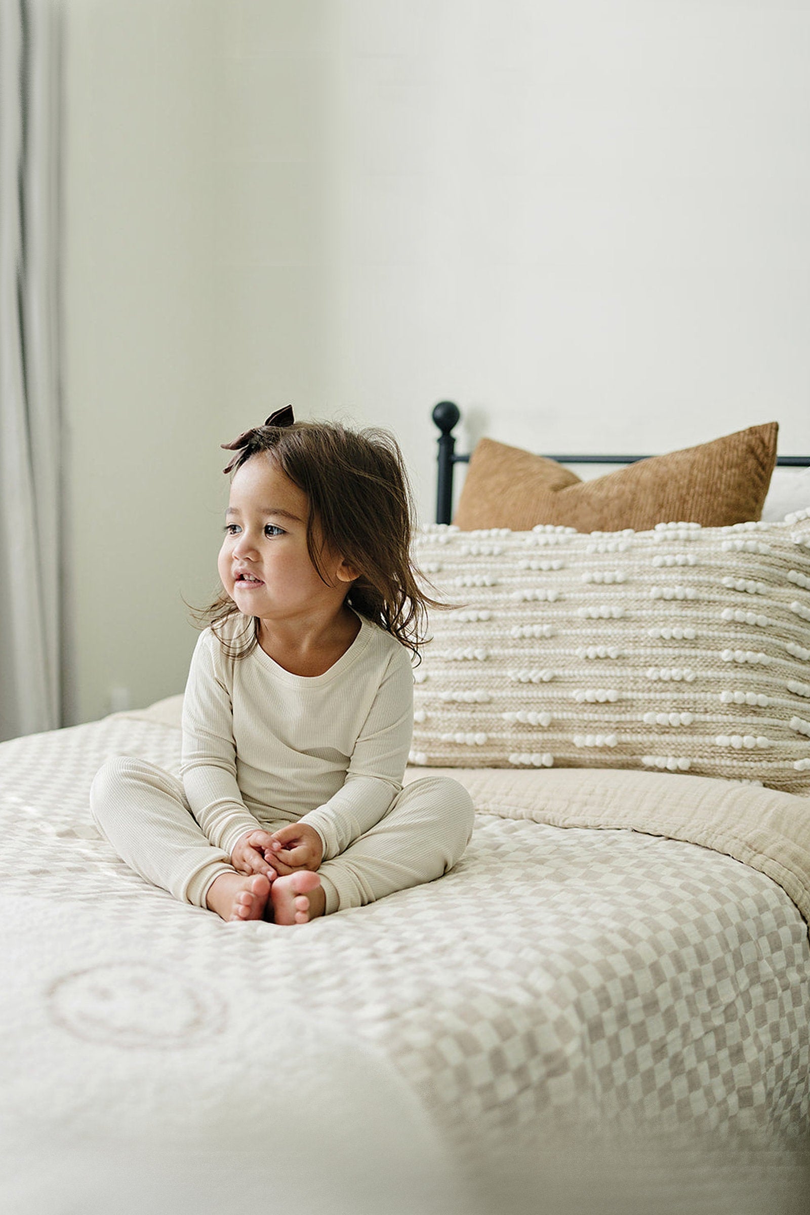 Taupe Checkered Muslin Twin Quilt, 100% Cotton, Baby Essentials