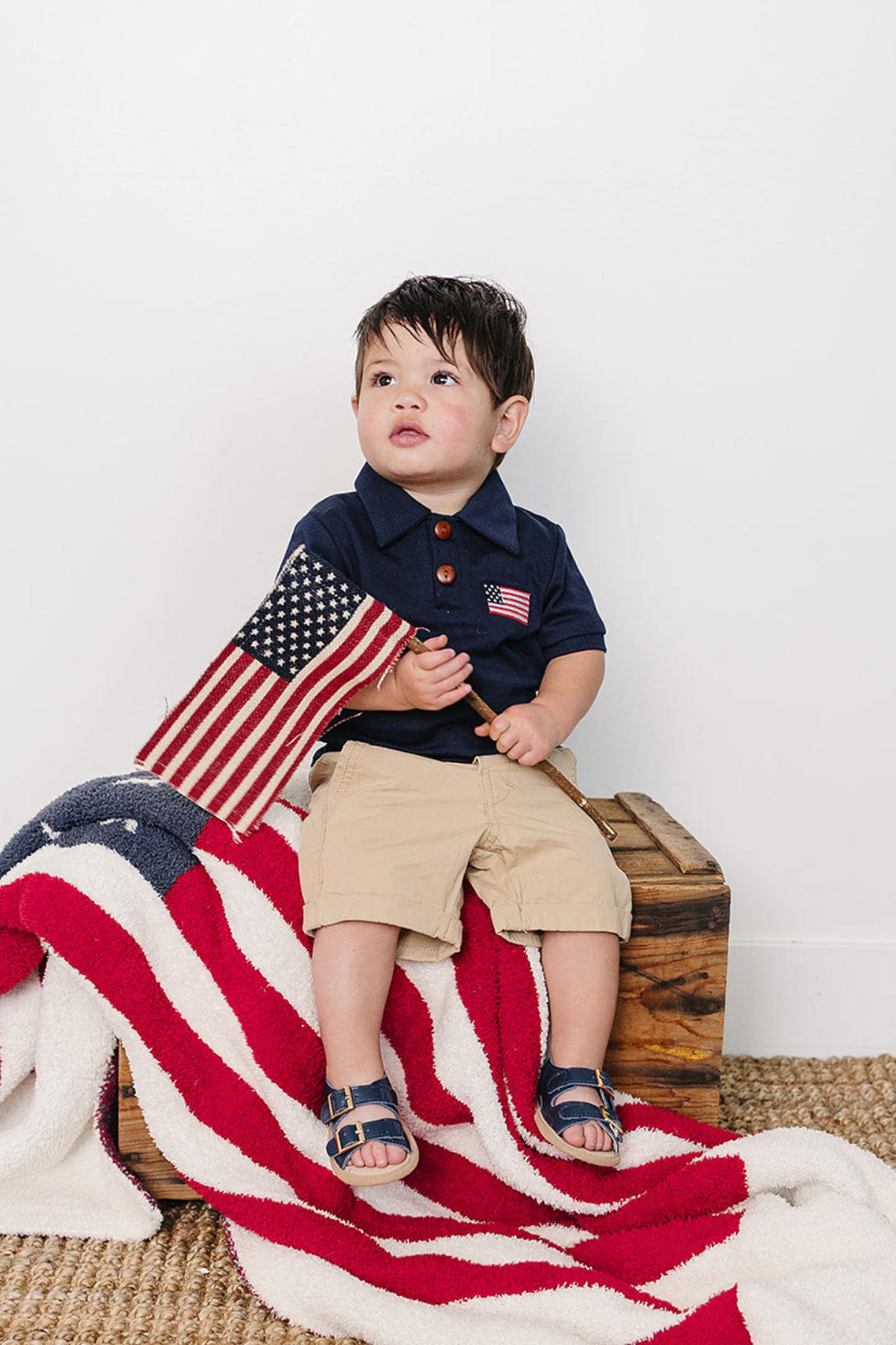 Navy Cotton Flag Polo, Kids
