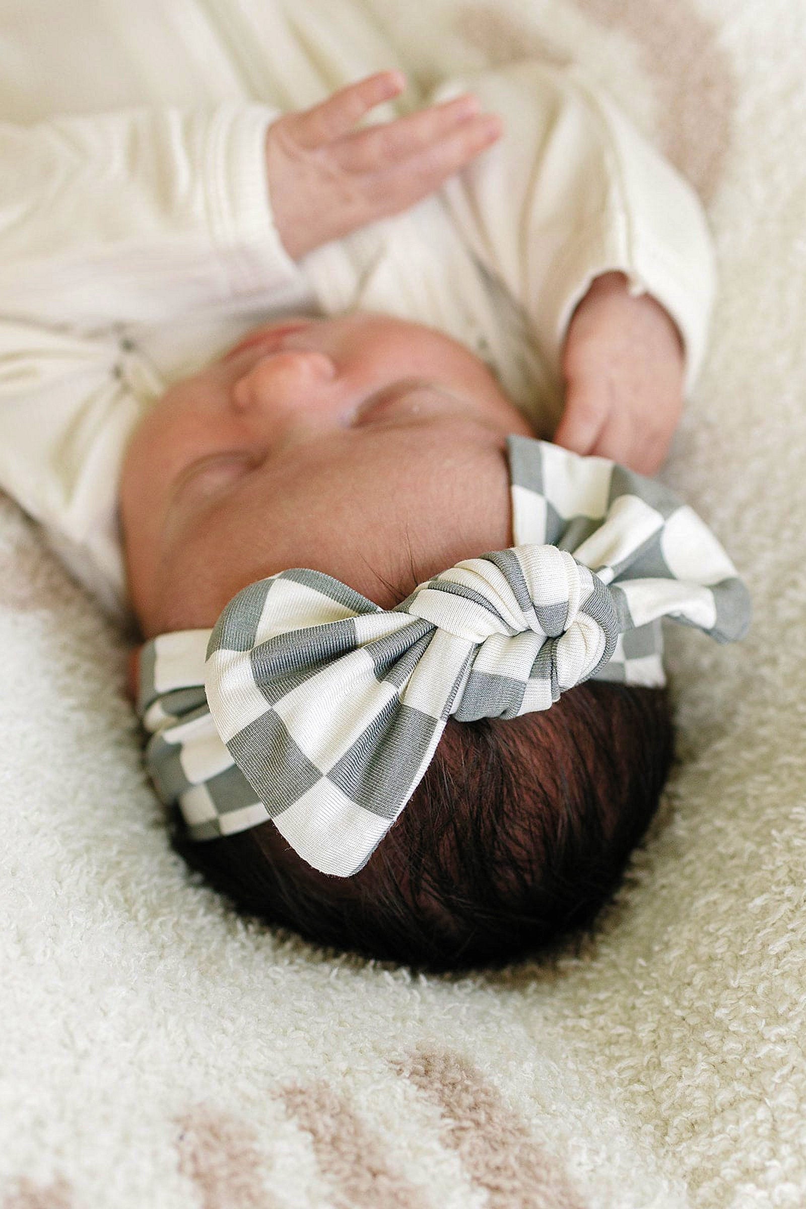 Baby Girl Light Green Checkered Head Wrap, Bamboo, Baby