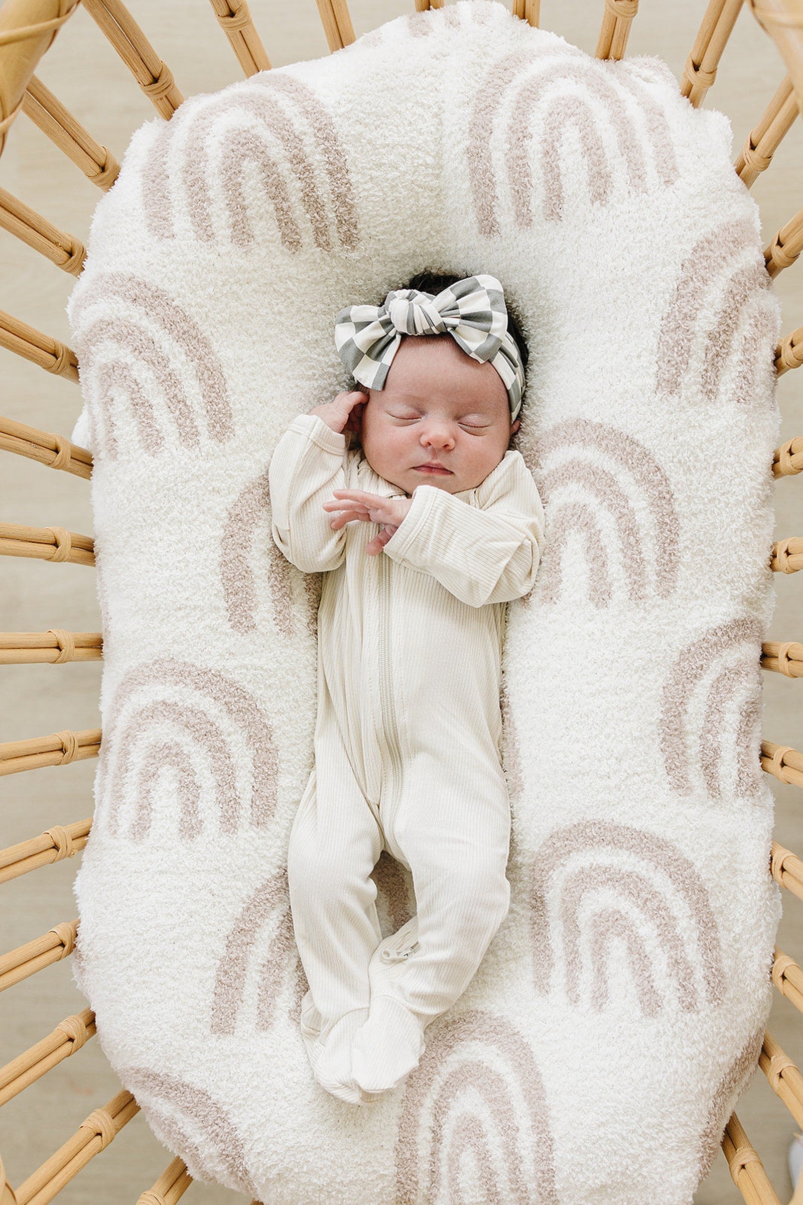 Baby Girl Light Green Checkered Head Wrap, Bamboo, Baby