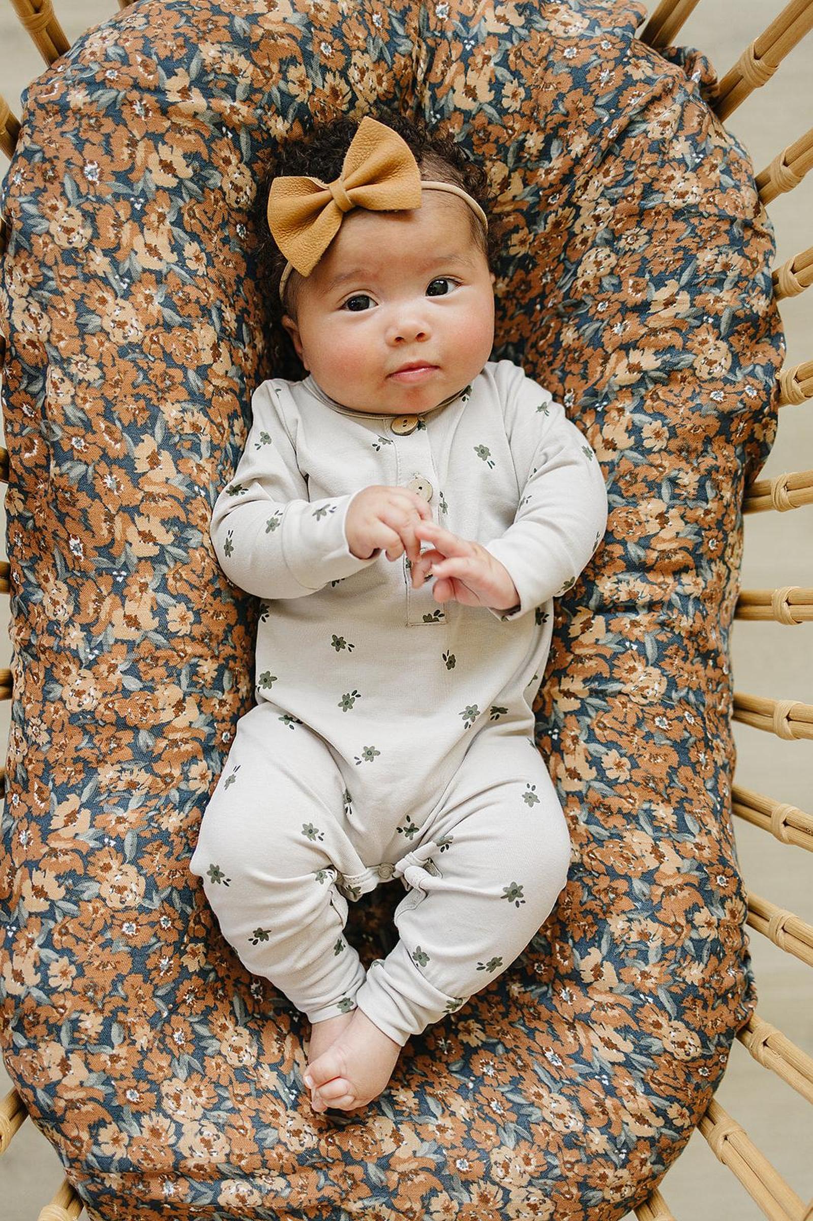 Charming Floral Long Sleeve Romper, Button-up Front, Cotton, Baby
