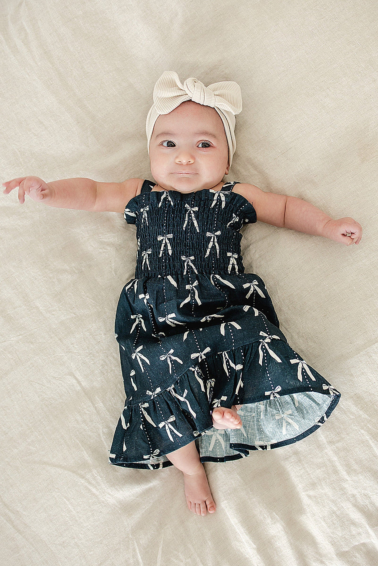 Navy Bow Linen Summer Dress, Baby, Toddler & Kids