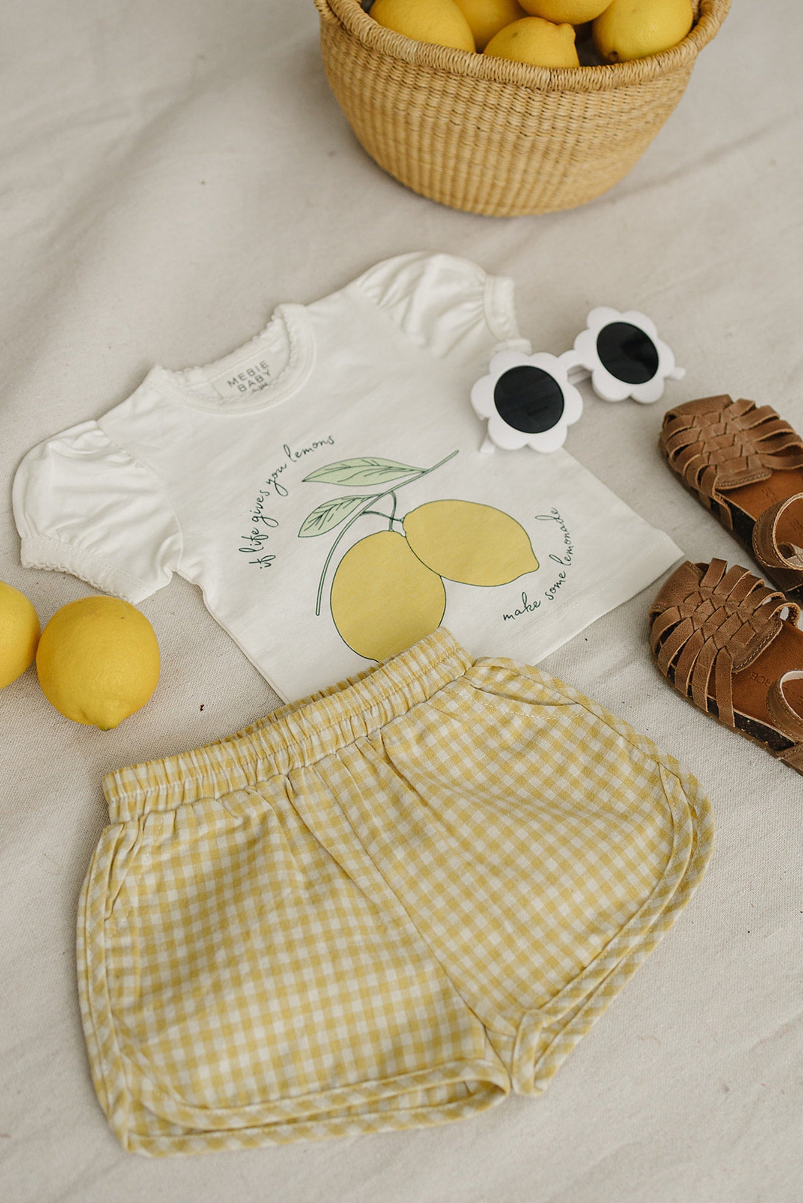 Cotton Yellow Gingham Shorts for Girls, Baby & Toddler