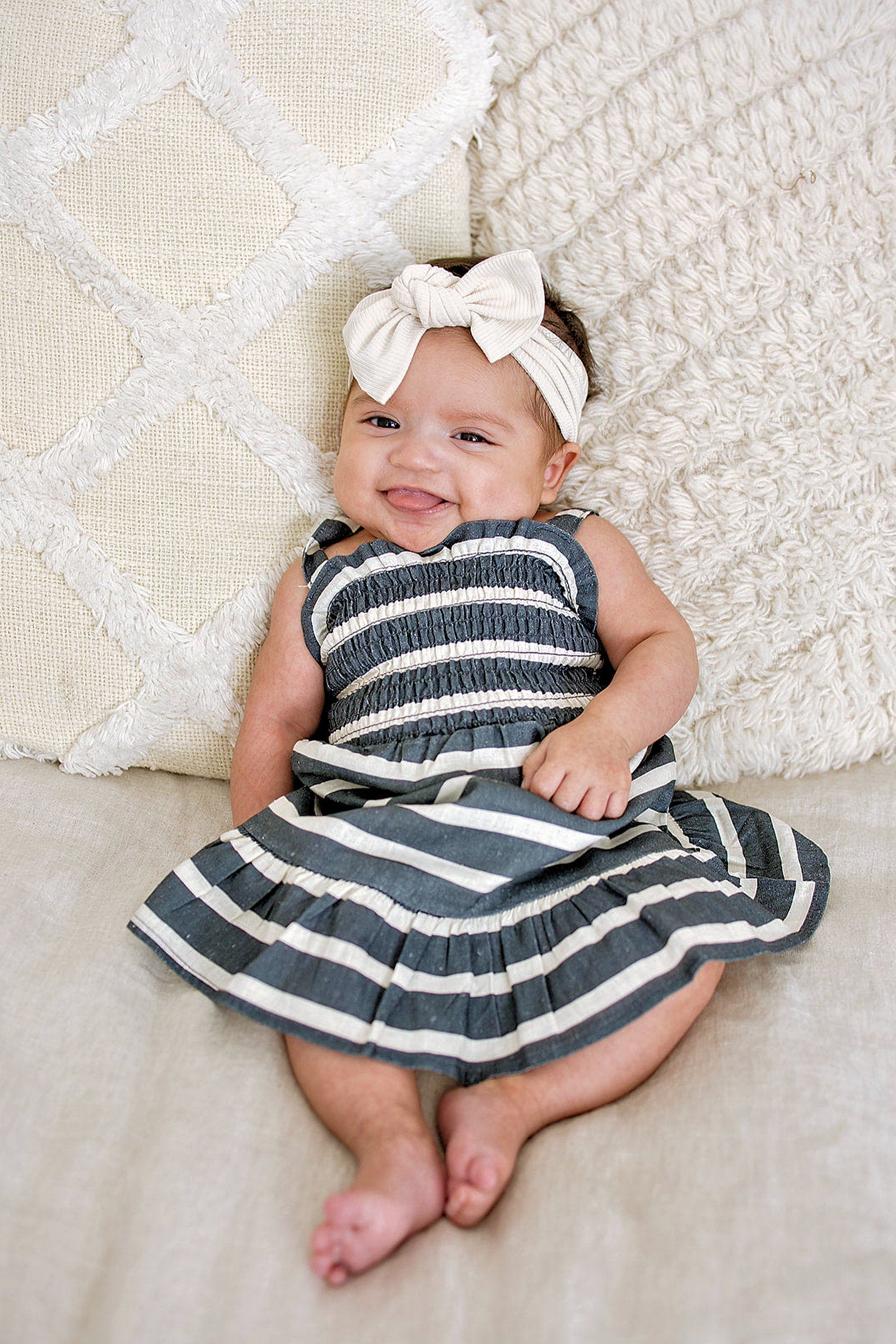 Navy Stripe Summer Dress, Linen, Baby - Kids