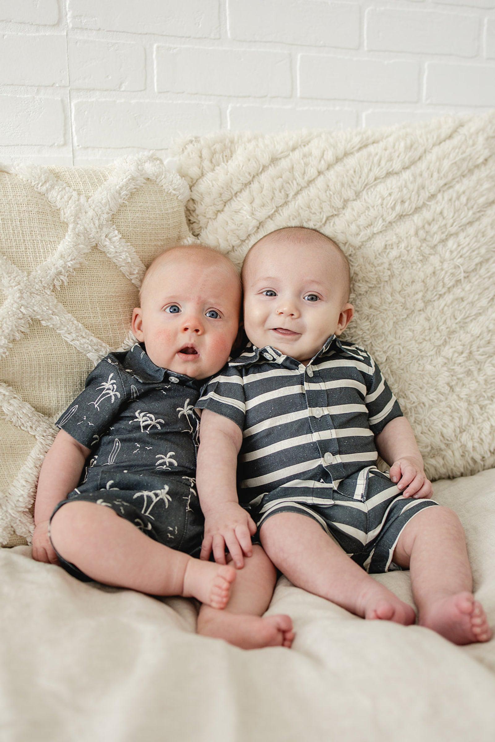 Boy Navy Stripe Linen Button Up Shirt, Baby - Kids