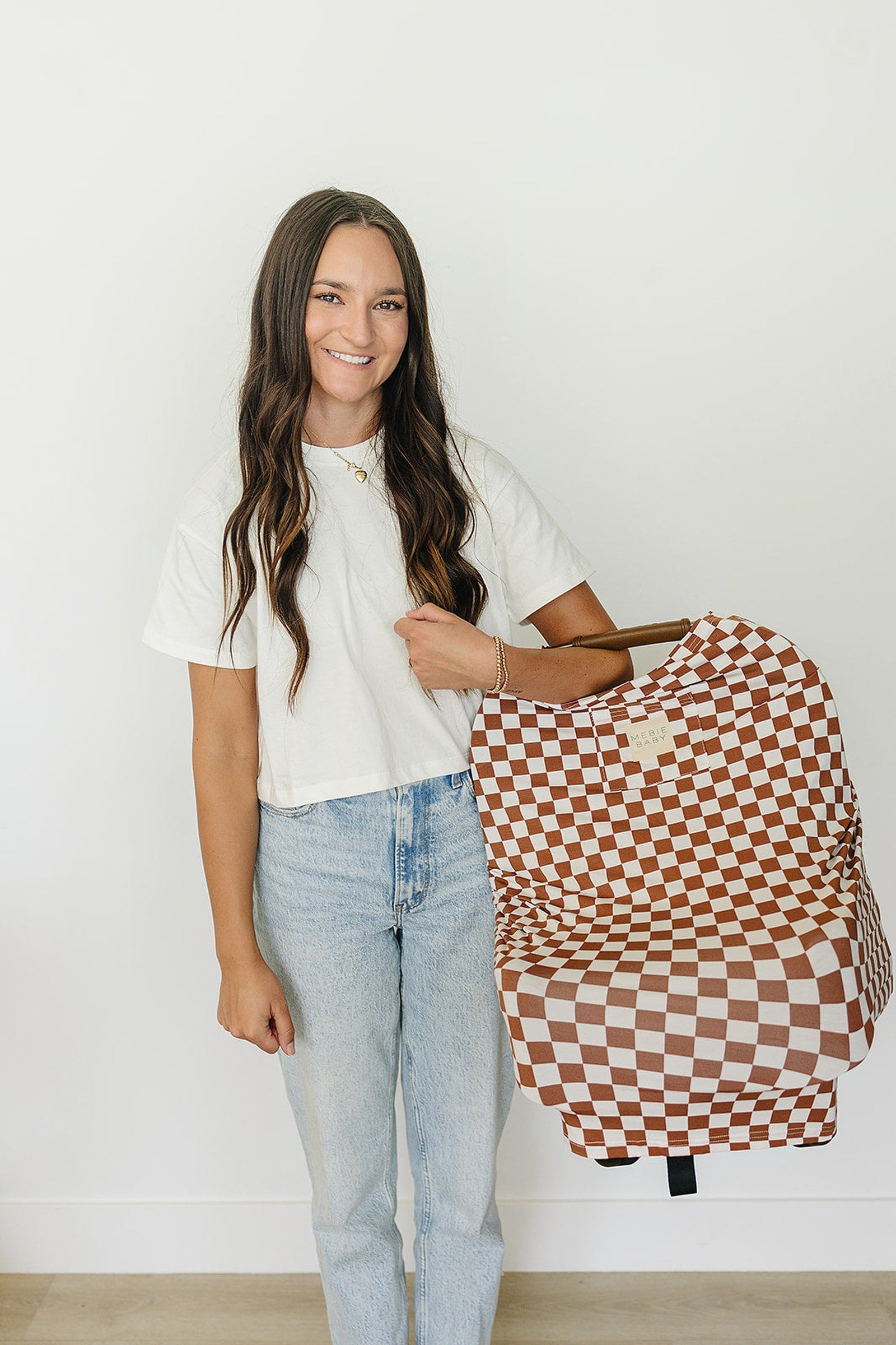 Rust Checkered Multi-Use, Bamboo, Car Seat & Nursing Cover, Gender Neutral, Baby