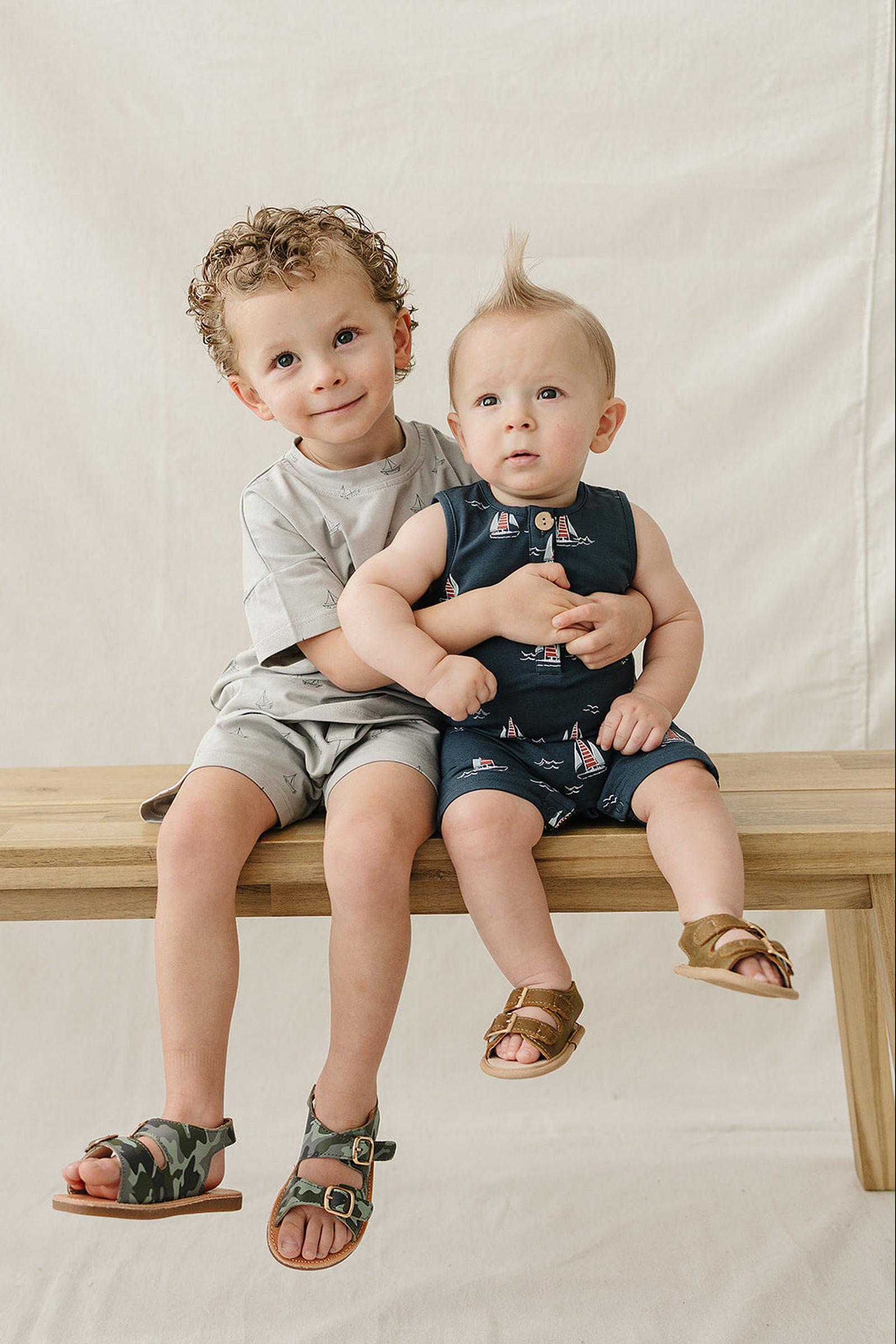 Cotton Sailboat Short Romper for Baby Boys, Navy, Sizes 0-2T