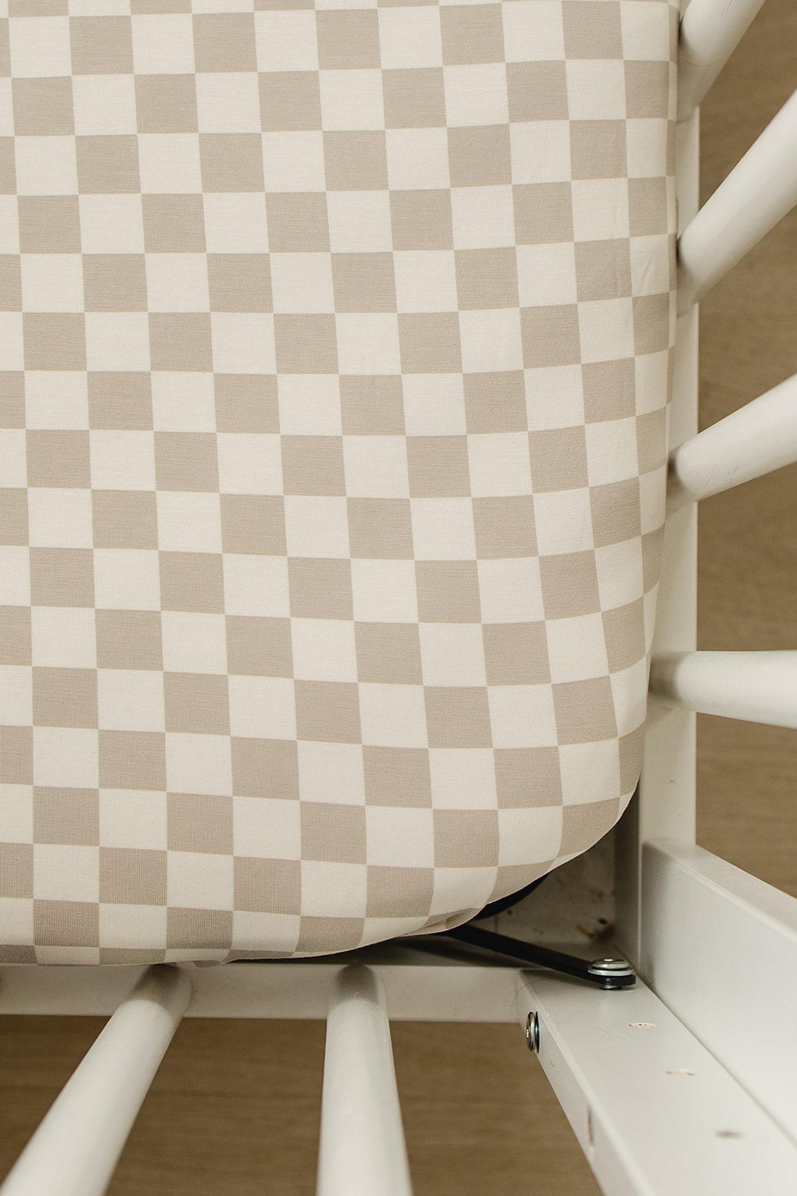 Taupe Checkered Stretch Crib Sheet, Bamboo, Baby Essentials