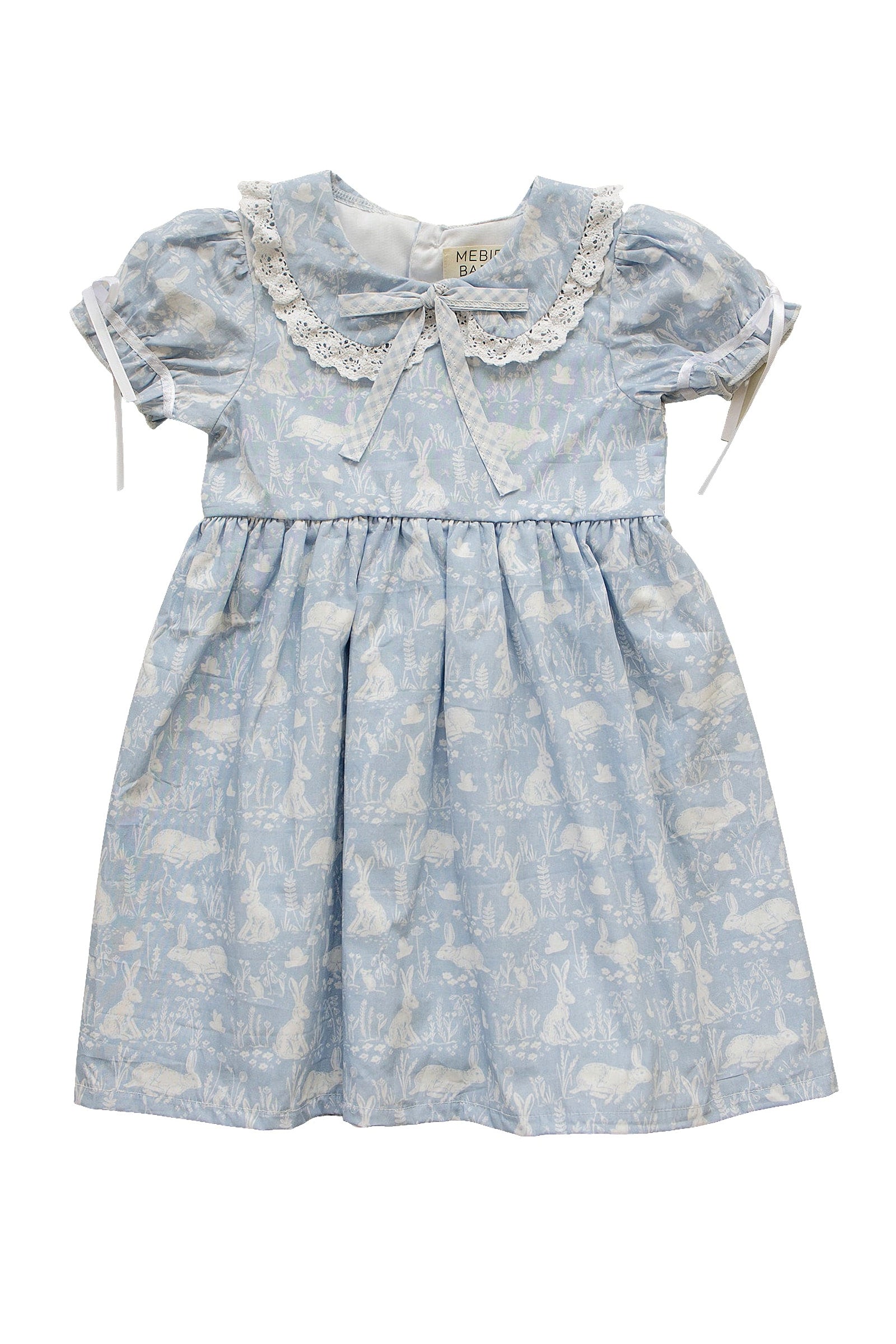 Cotton Blue Bunny Dress with Classic Peter Pan Collar, Sizes 0-10
