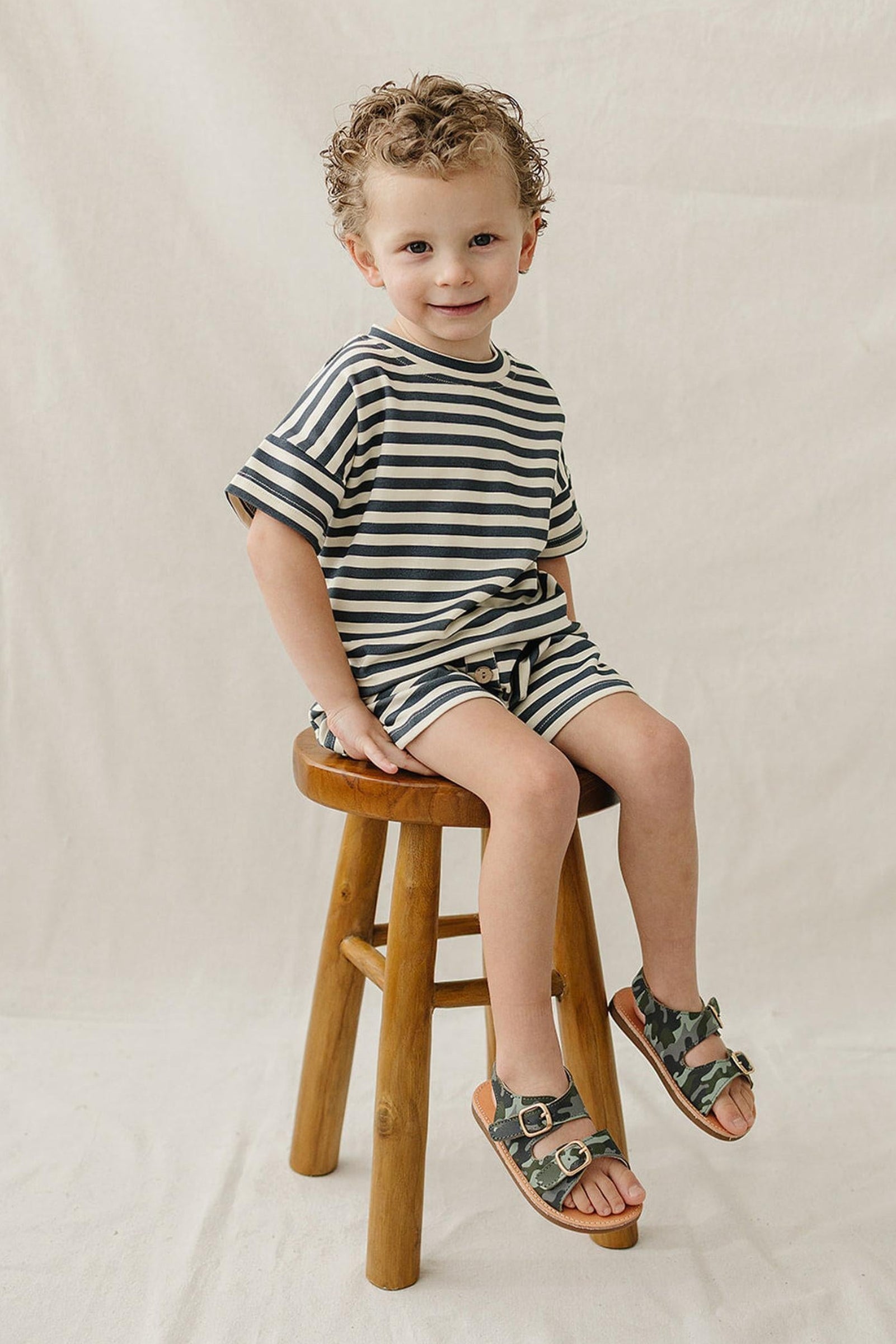Cotton Navy Stripe Button Shorts Set for Boys, Baby - Kids