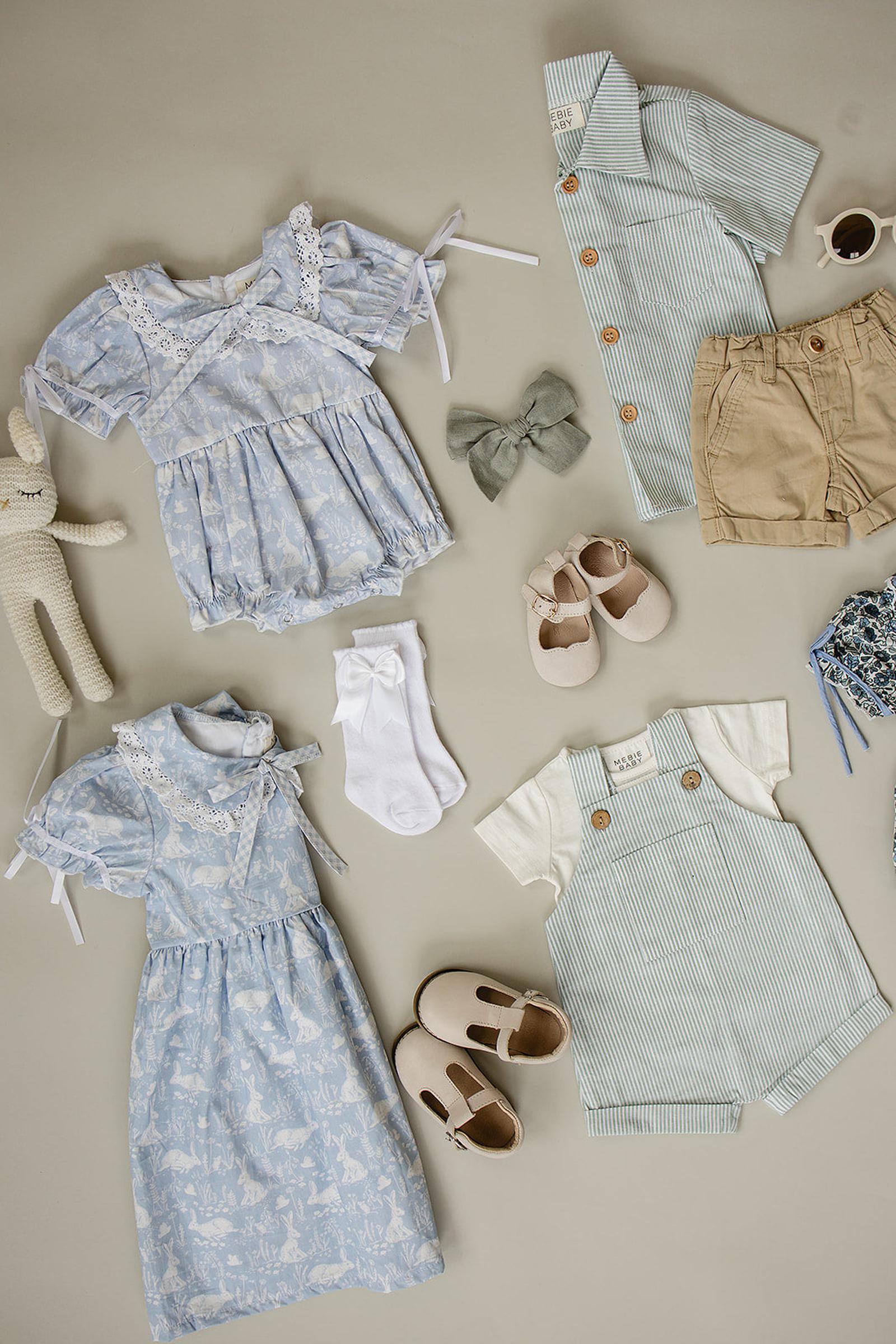 Cotton Blue Bunny Dress with Classic Peter Pan Collar, Sizes 0-10