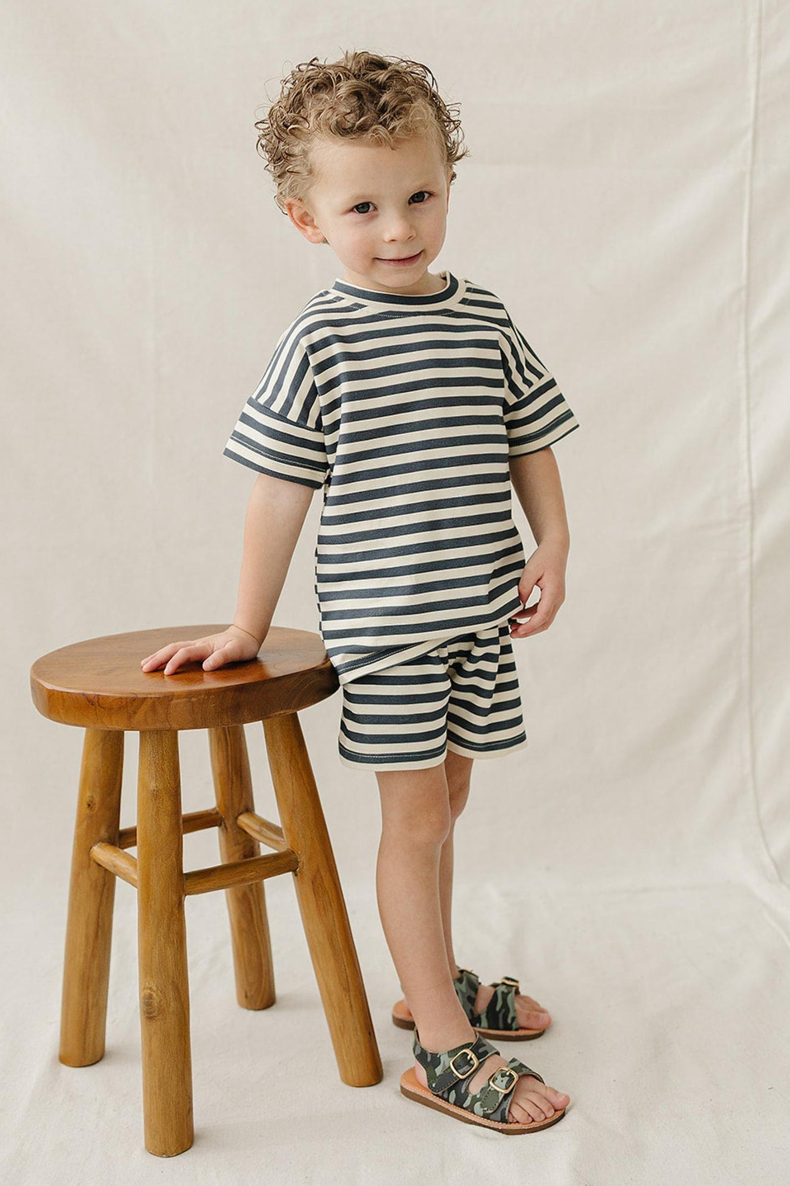 Cotton Navy Stripe Button Shorts Set for Boys, Baby - Kids