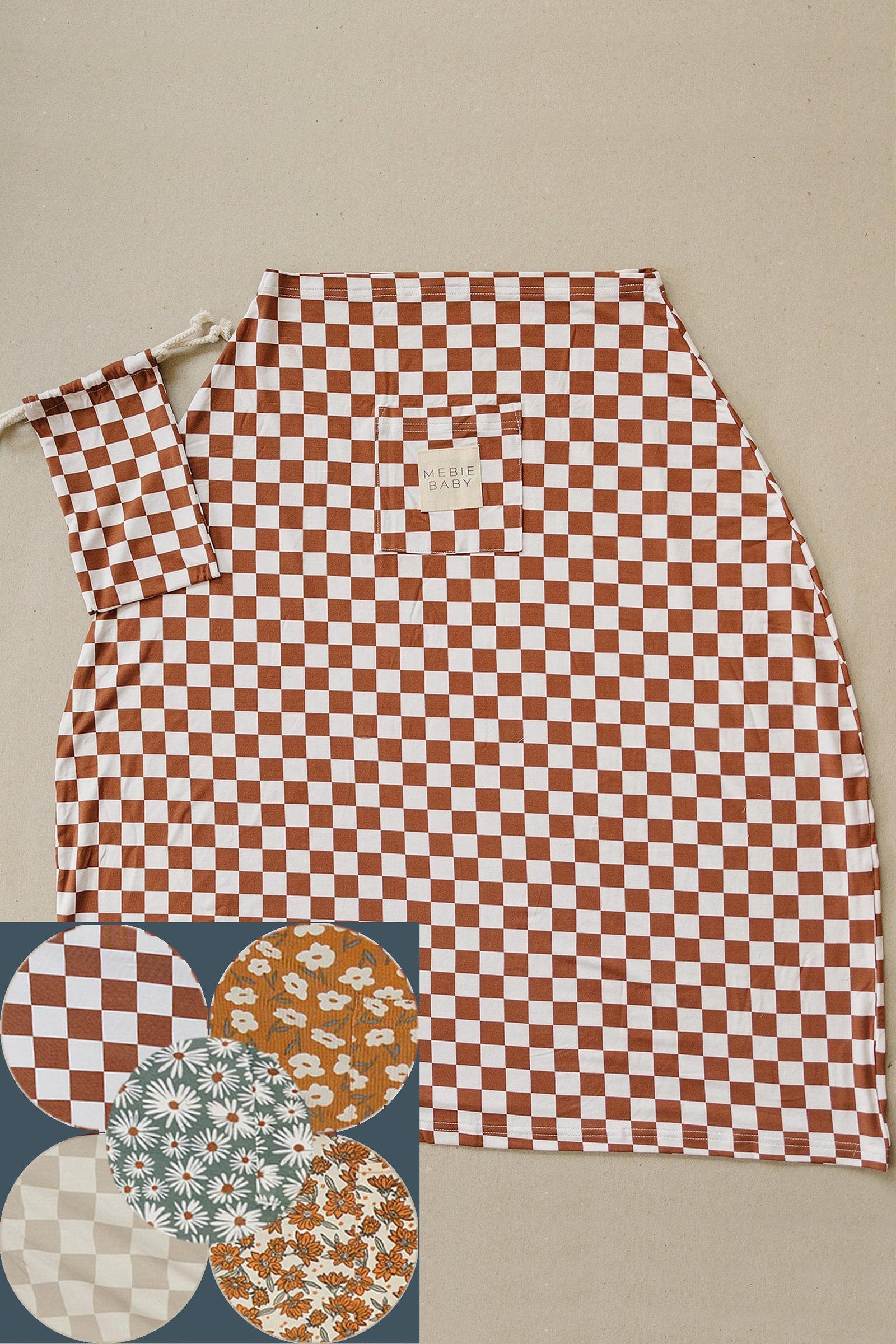 Taupe Checkered Multi-Use, Bamboo, Car Seat & Nursing Cover, Gender Neutral, Baby