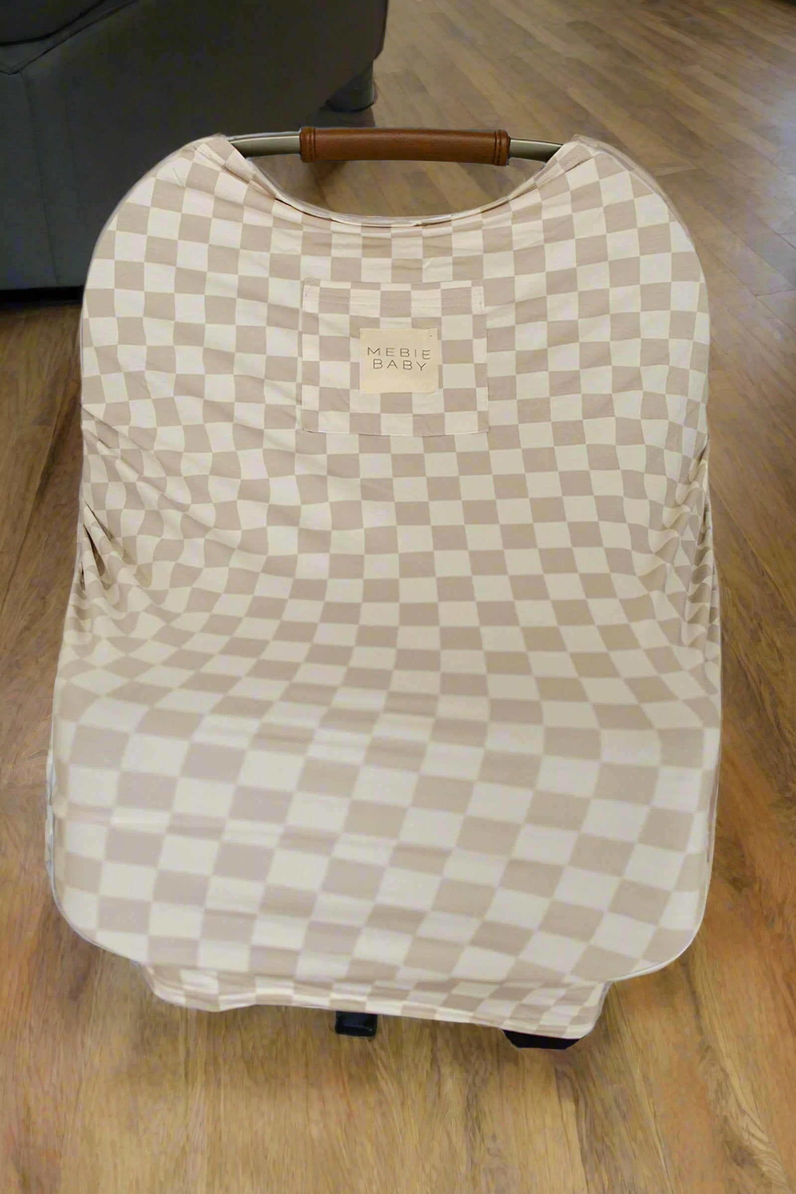 Taupe Checkered Multi-Use, Bamboo, Car Seat & Nursing Cover, Gender Neutral, Baby