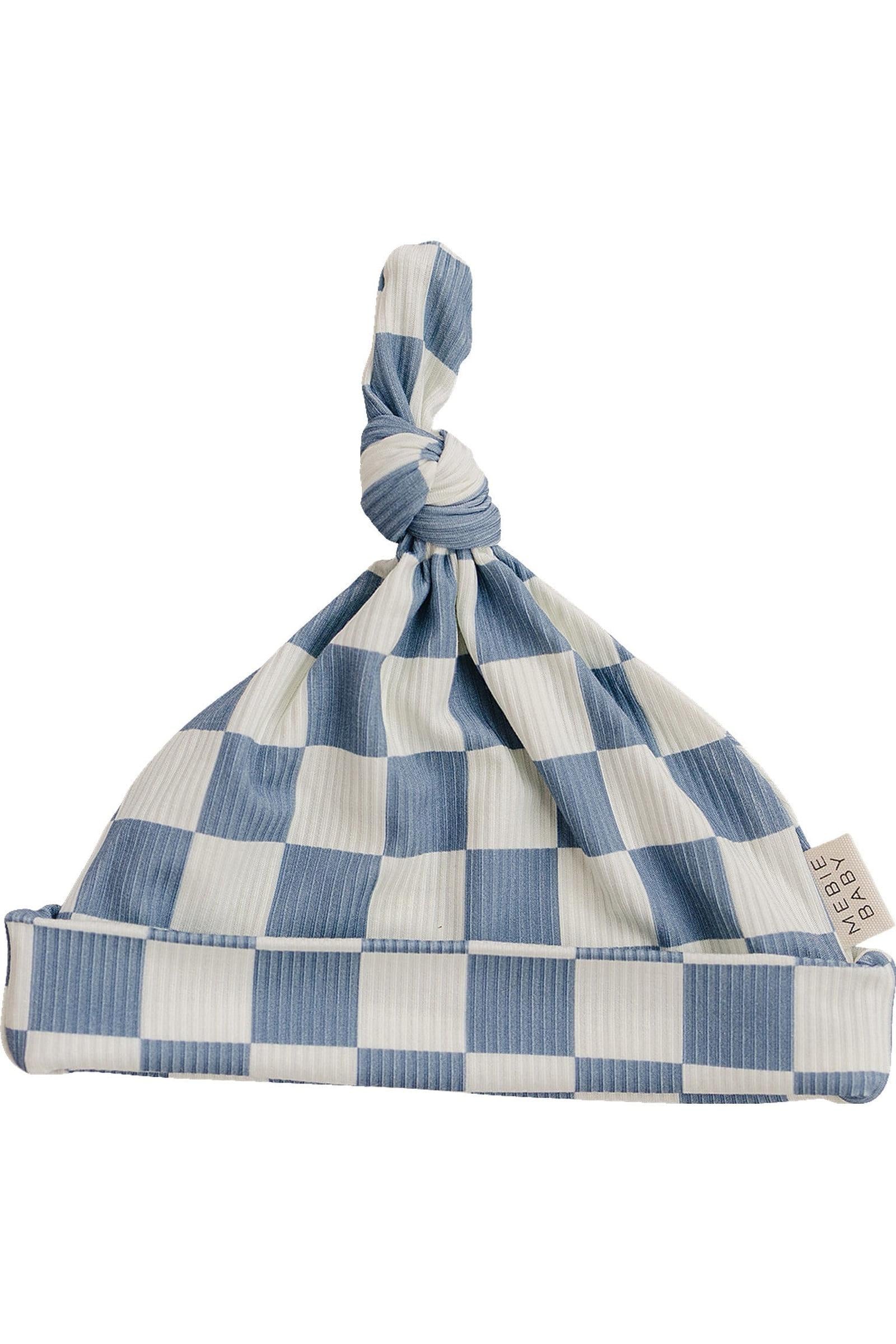 Blue Checkered Bamboo Newborn Knot Hat