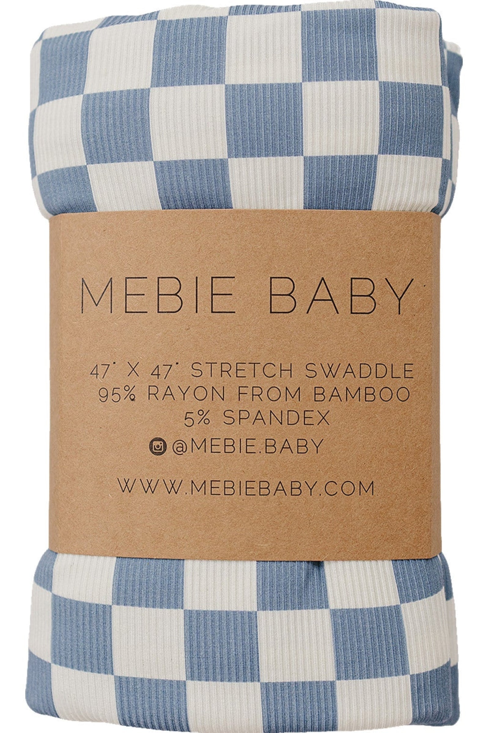 Blue Checkered Ribbed Bamboo Stretch Swaddle for Babies