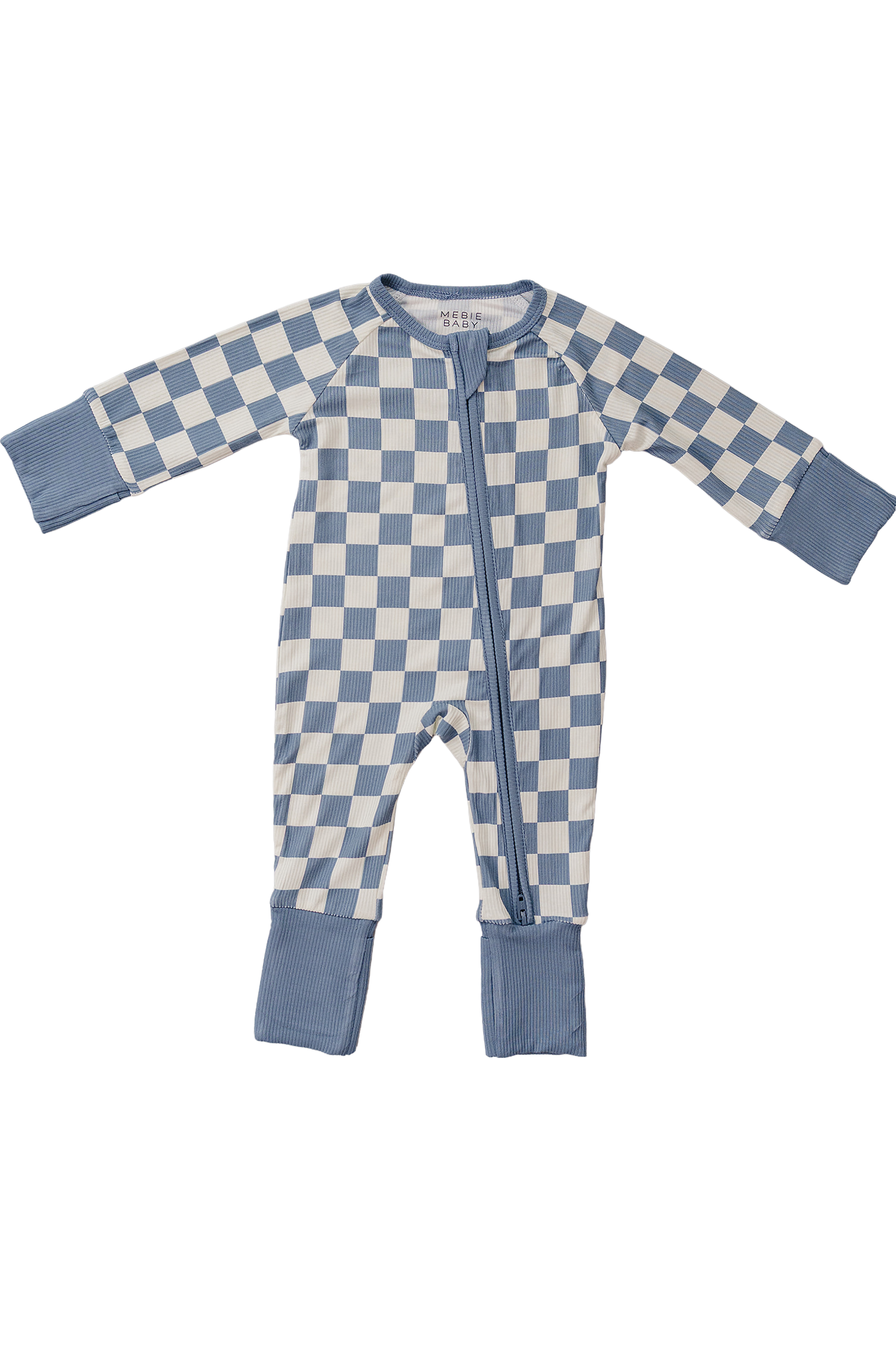 Blue Checkered Bamboo Zipper Pajama for Babies