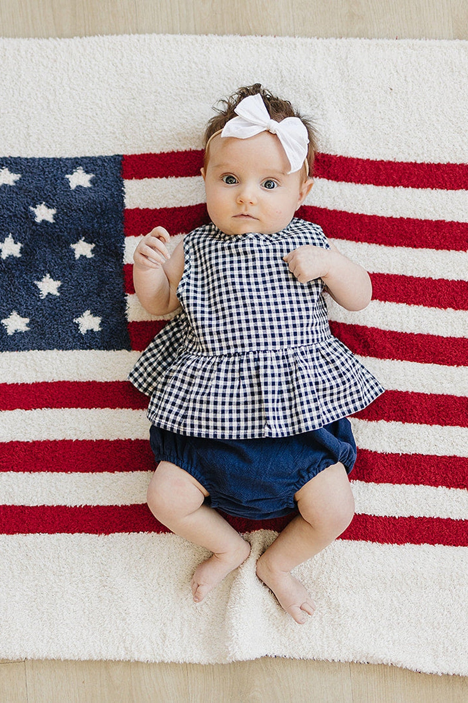 Baby Girl Navy Gingham Peplum Set, Linen/Cotton, Baby