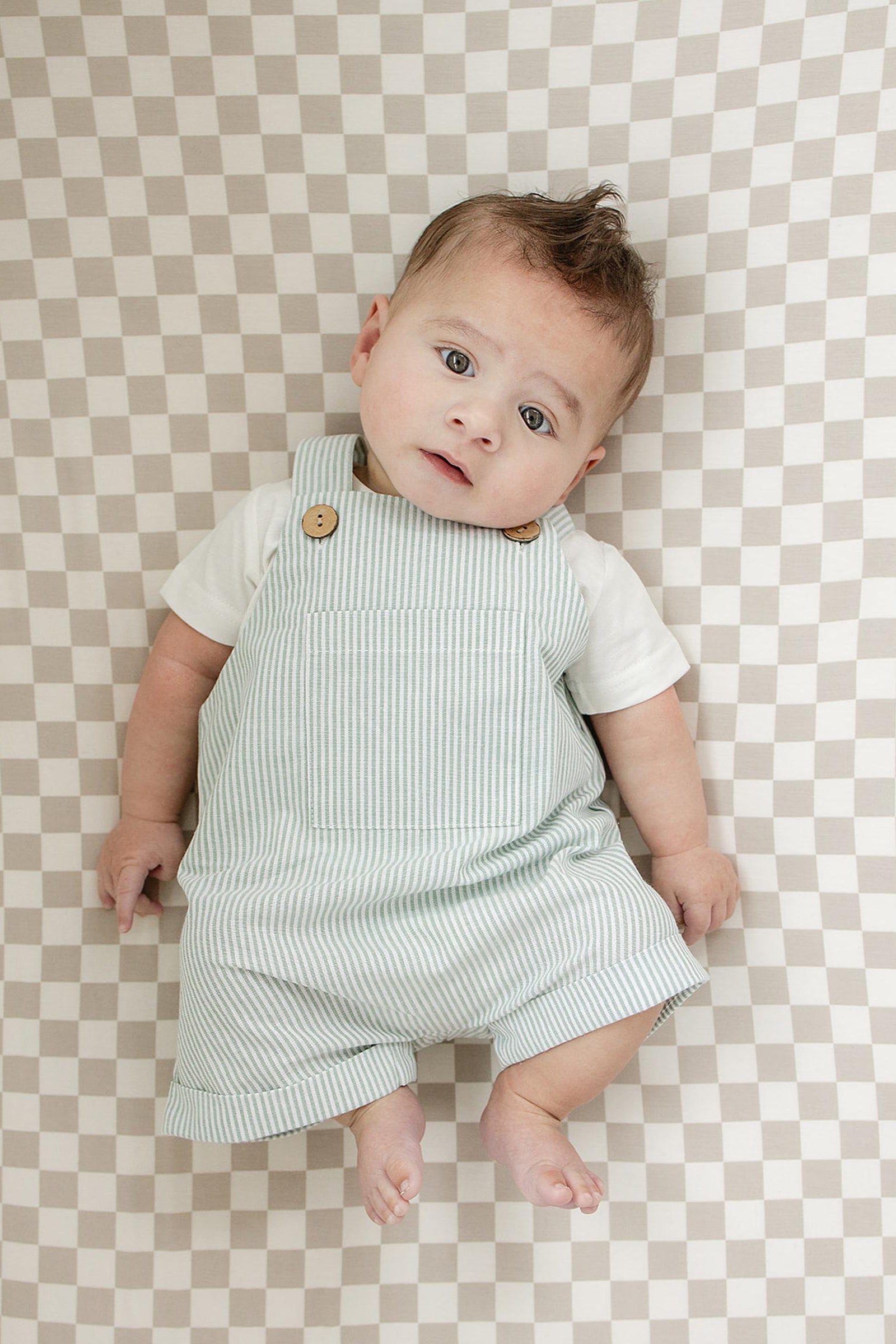 Taupe Checkered Stretch Crib Sheet, Bamboo, Baby Essentials