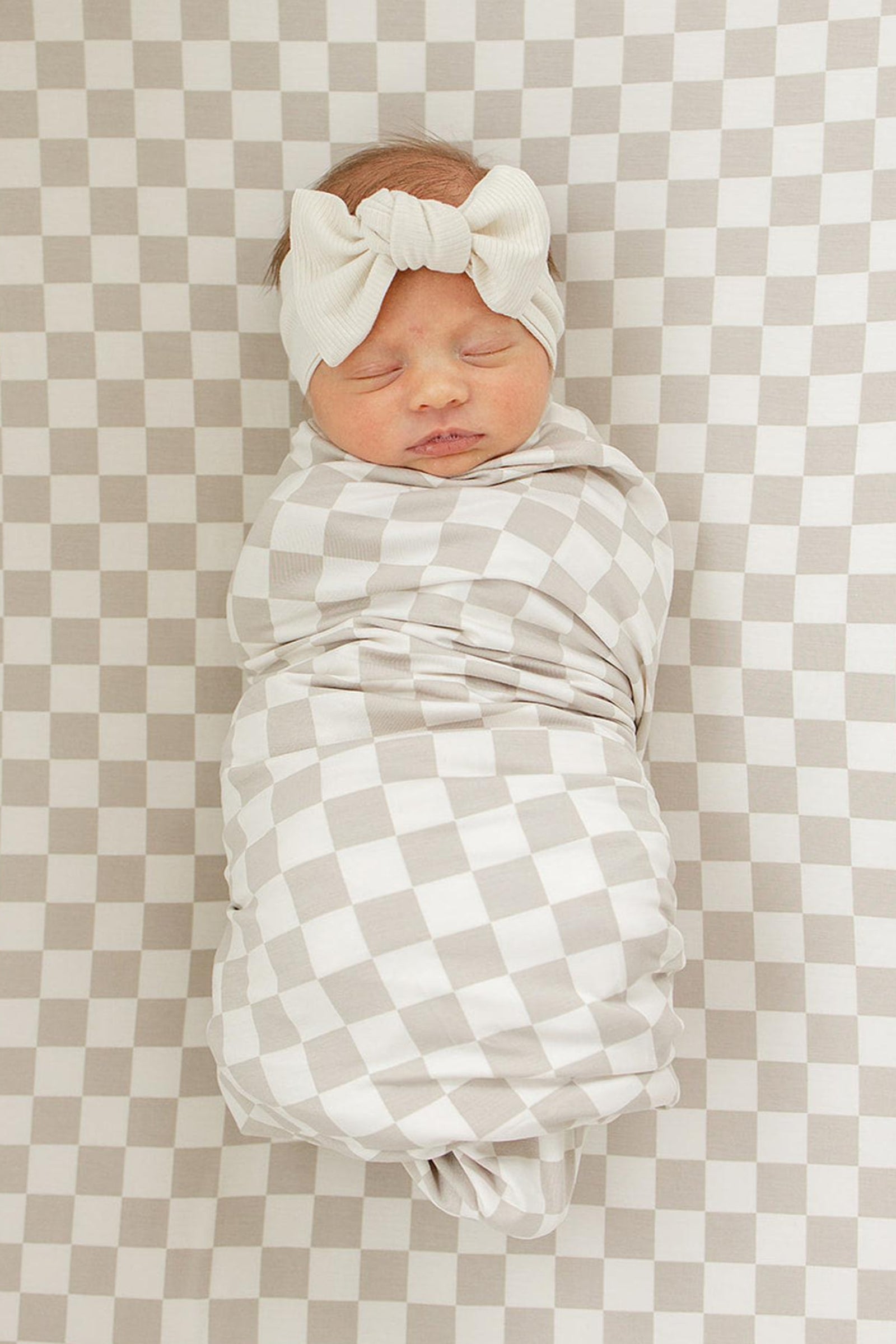 Taupe Checkered Stretch Crib Sheet, Bamboo, Baby Essentials