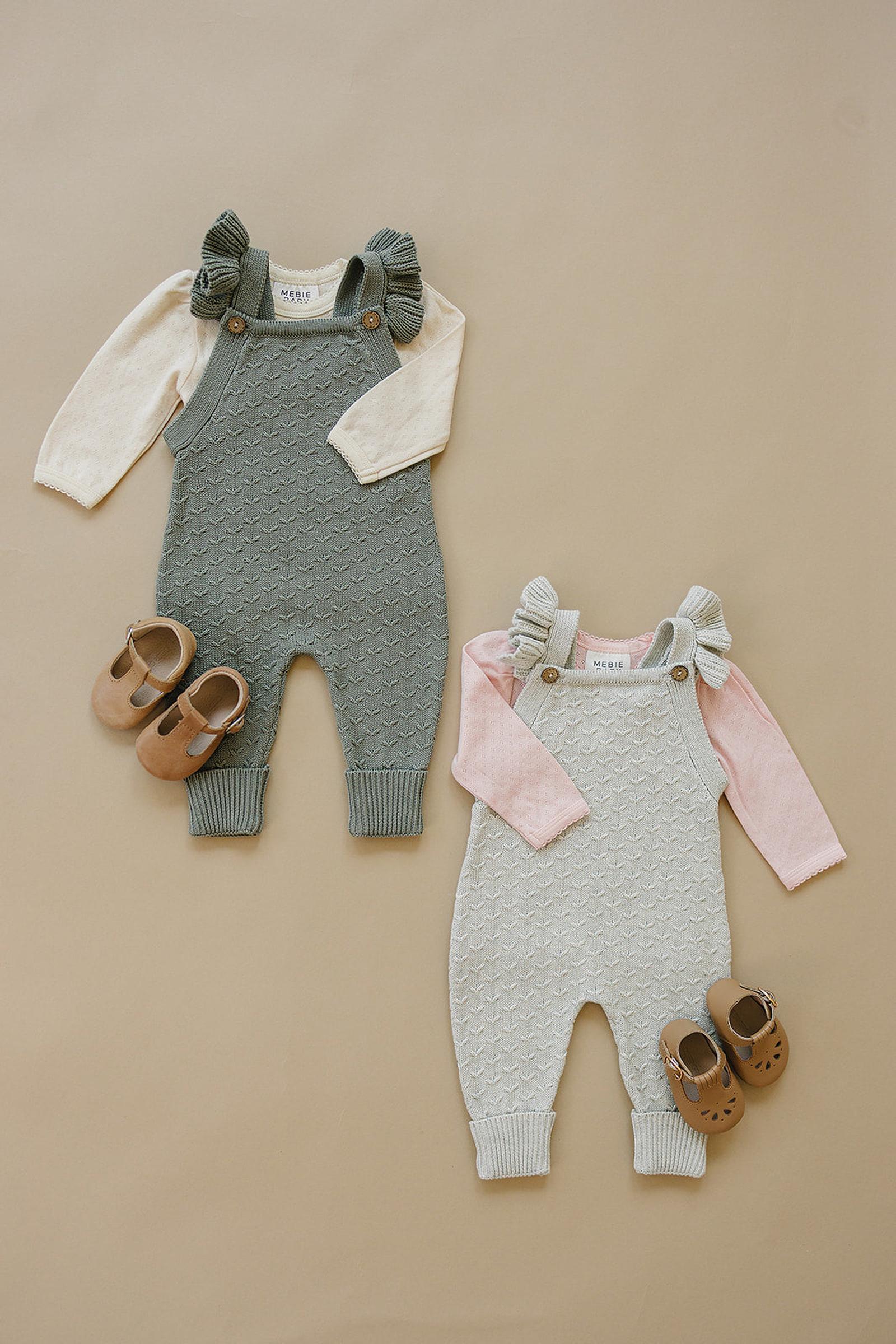 Grey Ruffle Knit Overalls, 100% Cotton, Baby