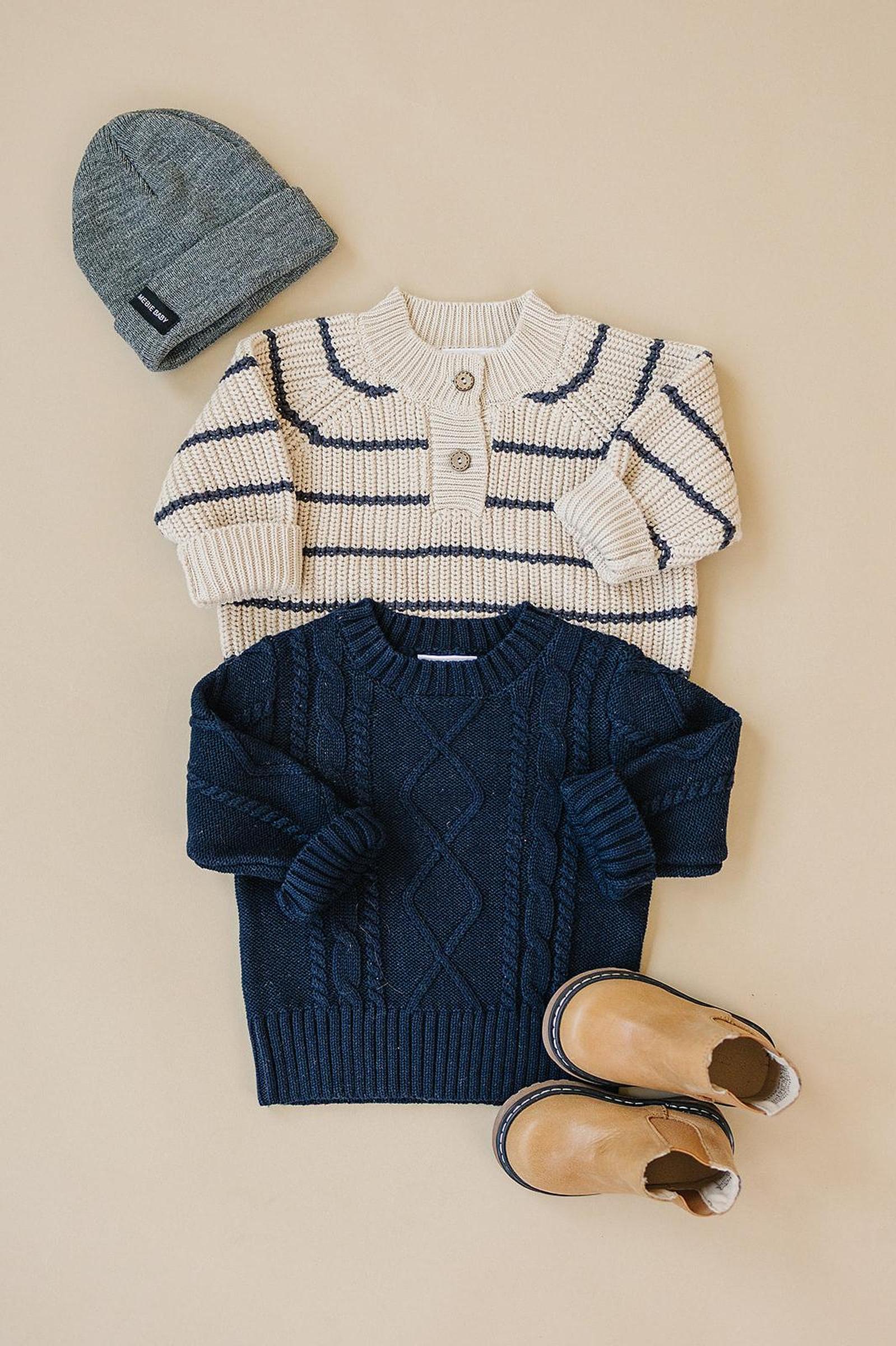 Navy Cable Knit Sweater, 100% Cotton, Sizes 0-7