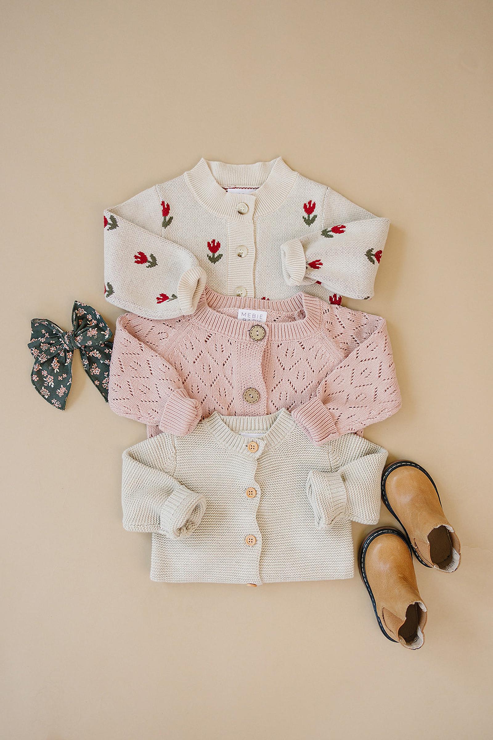 Pink Pointelle Button Down Cardigan, 100% Cotton, Sizes 0-7